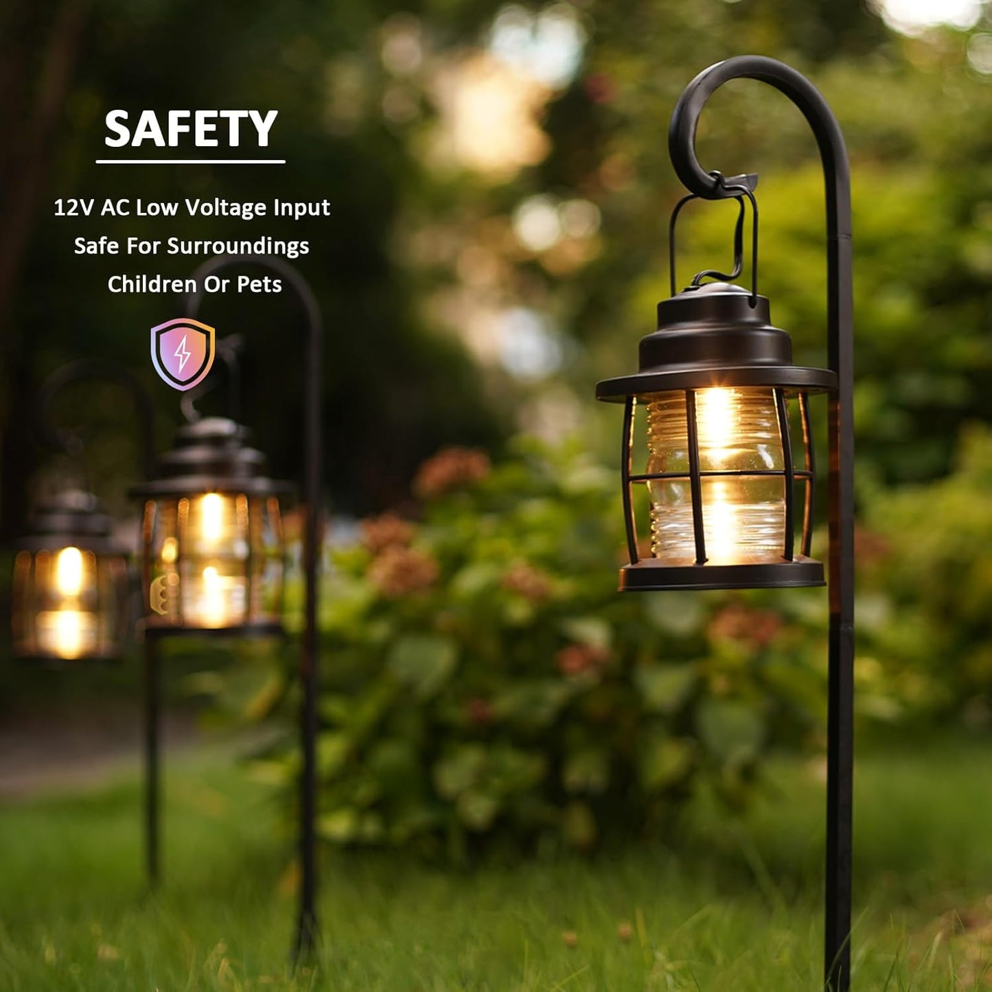 Low Voltage Pathway Lights 1.1W 12V AC Outdoor Shepherd Hook Path Lights 6PK 32 Lumen Metal Landscape Lighting Kit Warm White Hardwired Walkway Light with Connectors and Stakes