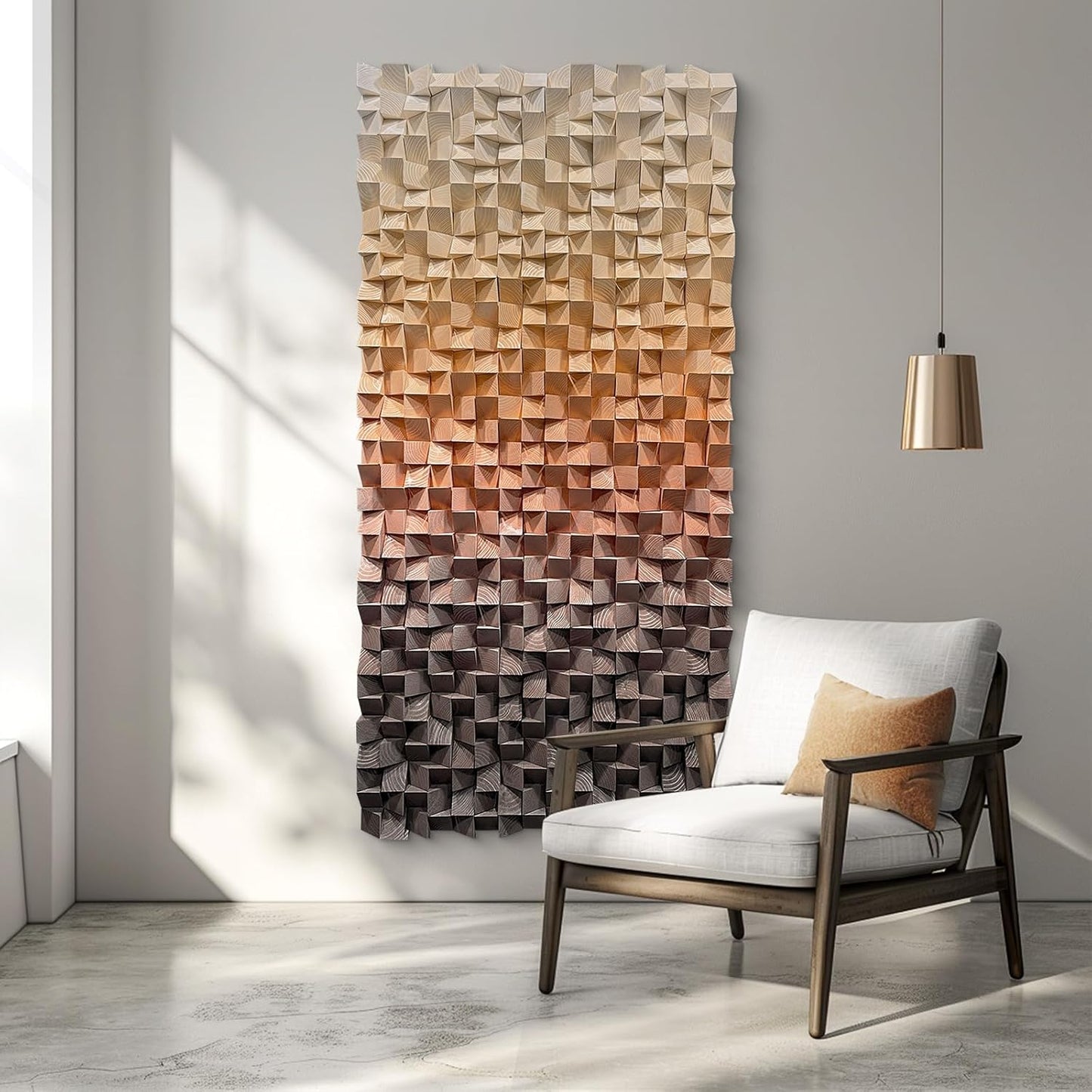 LIUZEYUE - 3D wooden block painting gradient coffee white art background wall wooden block abstract geometric wall decoration living room/bedroom/office modern minimalist style decoration 39.4"x78.7"