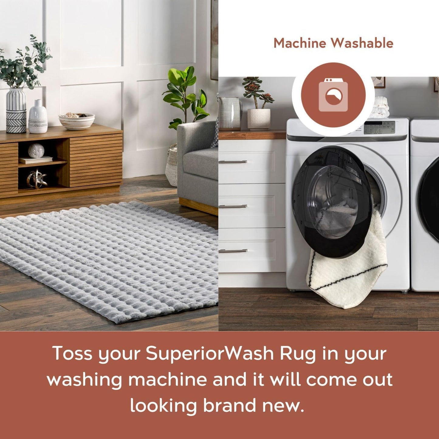 nuLOOM Jeni Solid Faux Rabbit Machine Washable Runner Rug, 2' 6" x 10', Silver