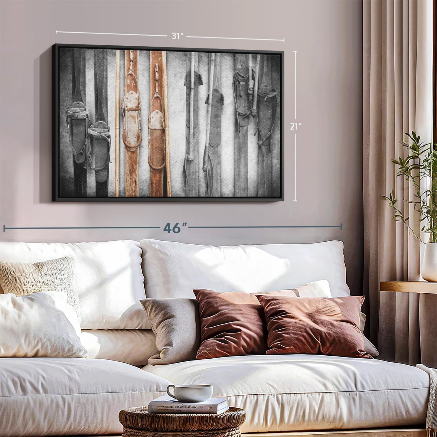 ElephantStock Ski Collection Wall Art - Horizontal Framed Canvas - 1-Piece Bathroom Wall Decor - Photography sports Canvas Print - Brown and Black Decor for Wall - 31" X 21"