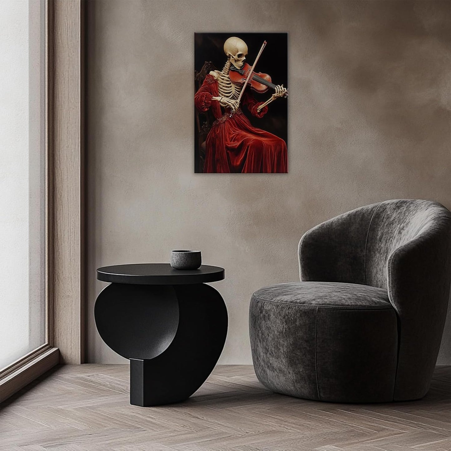 OAAPITI Gothic Skull Violinist Wall Art Macabre Musician Canvas Print Edgy Dark Art Vintage Halloween Decoration for Living Room Bedroom Home Wall Decor(Artwork-9,16"x24")