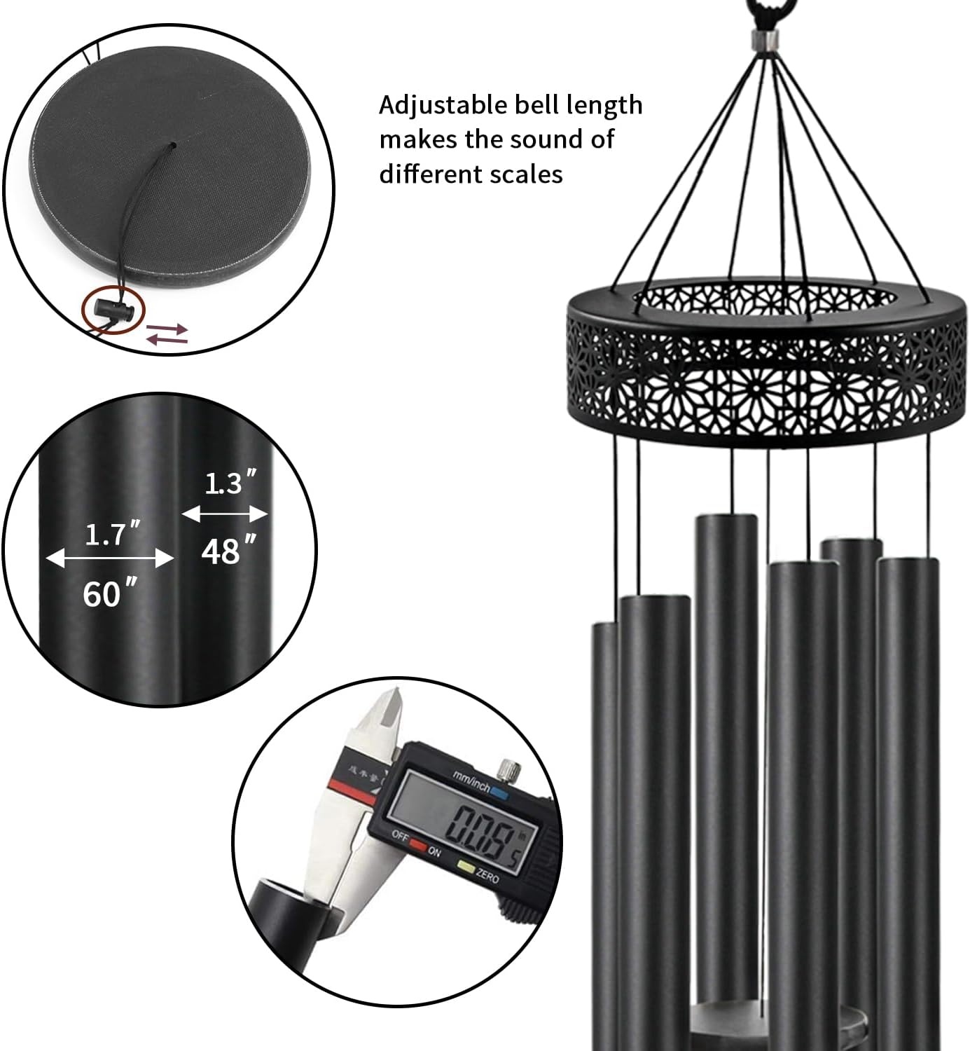 ASTARIN 60'' Deep Tone Wind Chimes for Outside -Extra Large Windchimes with 6 Heavy Tubes, Memorial Wind Chimes Outdoor for Garden Hanging Décor,Sympathy Gifts, Black