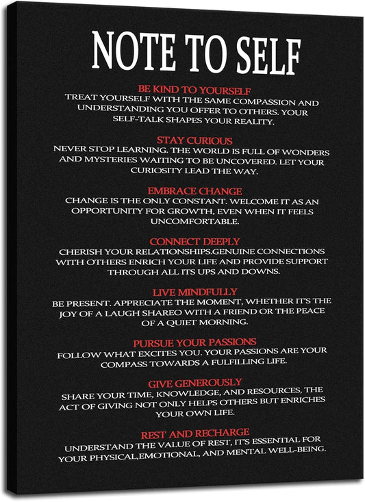 WYJDFART Printed Modern Artwork NOTE TO SELF Motivational Wall Art for Office Living room Bedroom Home Inspirational Canvas Poster Framed Ready to Hang[30" W X 40" H]