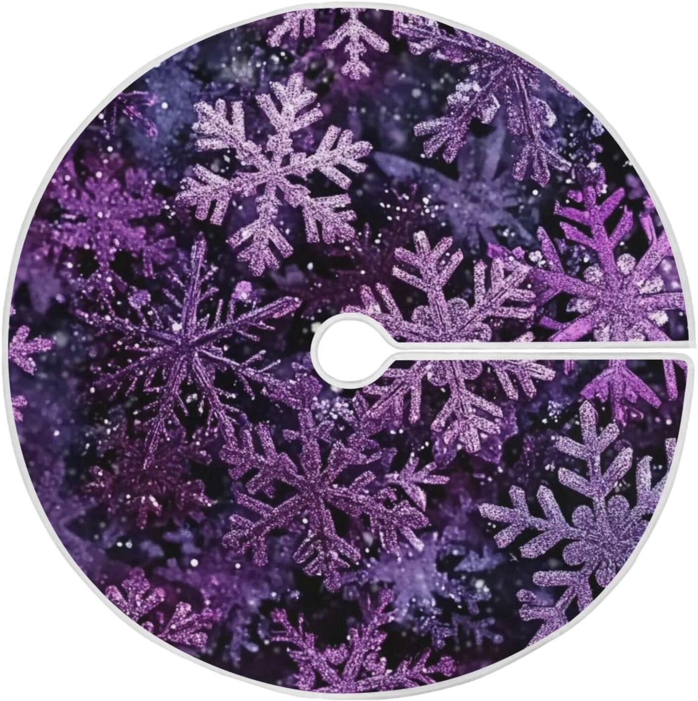 Christmas Purple Snowflake Party Tree Skirt, Seasonal Tree Mat Holiday Party Supplies Ornaments Indoor Outdoor Decorations for Tabletop Trees 47.2 Inches