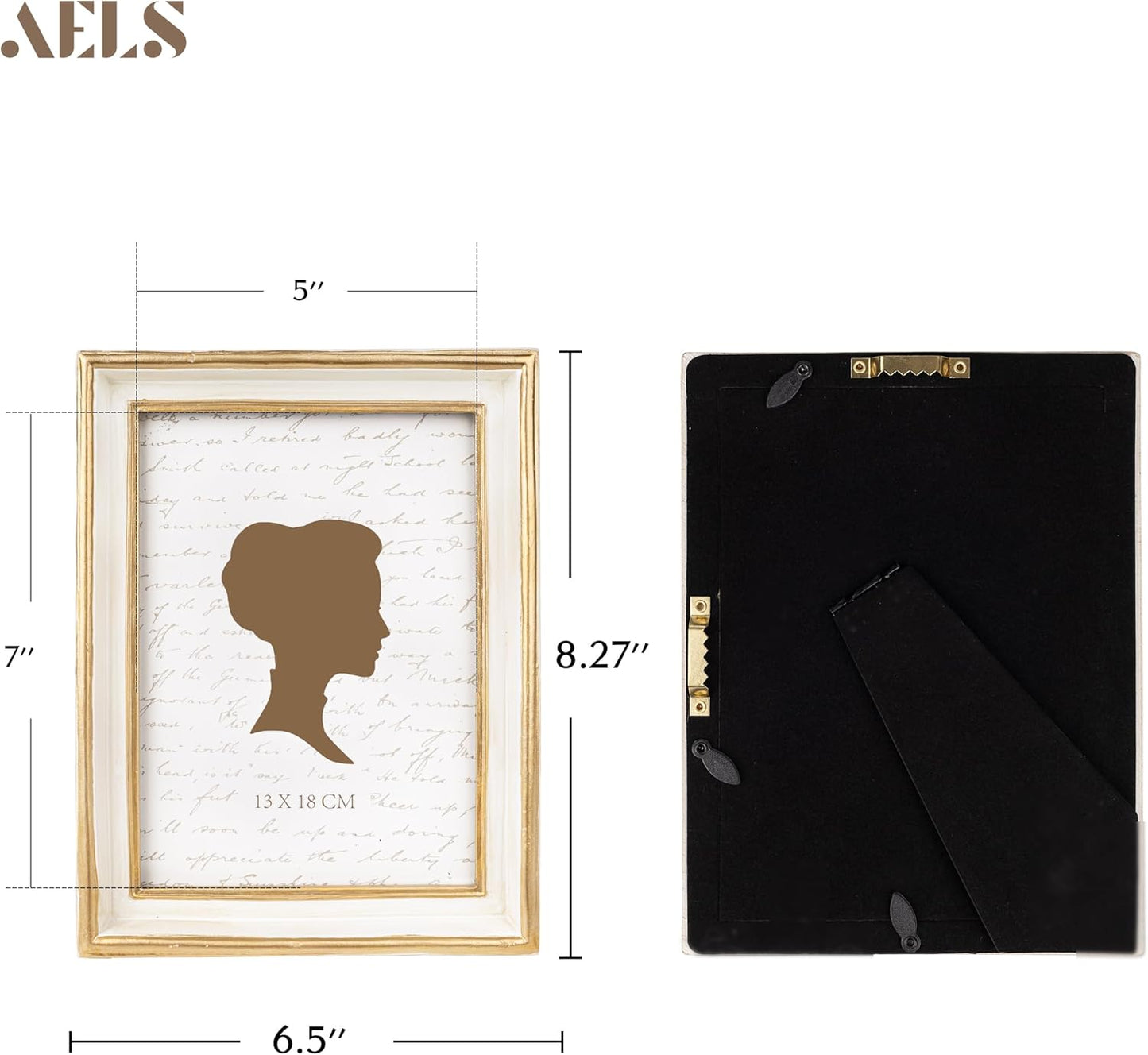 AELS 5x7 Inch Vintage Picture Frame, Elegant Antique Photo Frames with Glass Front, Photo Display, Tabletop Wall Hanging, Gift Ideas, Off-white with Gold Trim