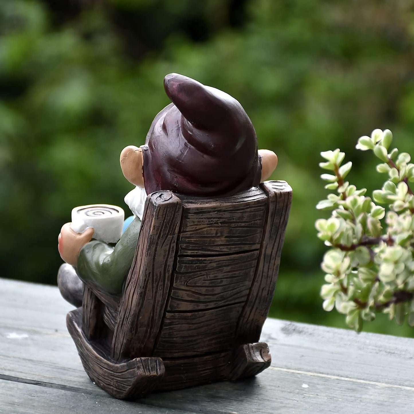 OwMell Drinking Coffee Garden Gnome Statue Decoration 7.3" Figurine Ornament for Indoor Outdoor Home Patio Yard Lawn - Coffee