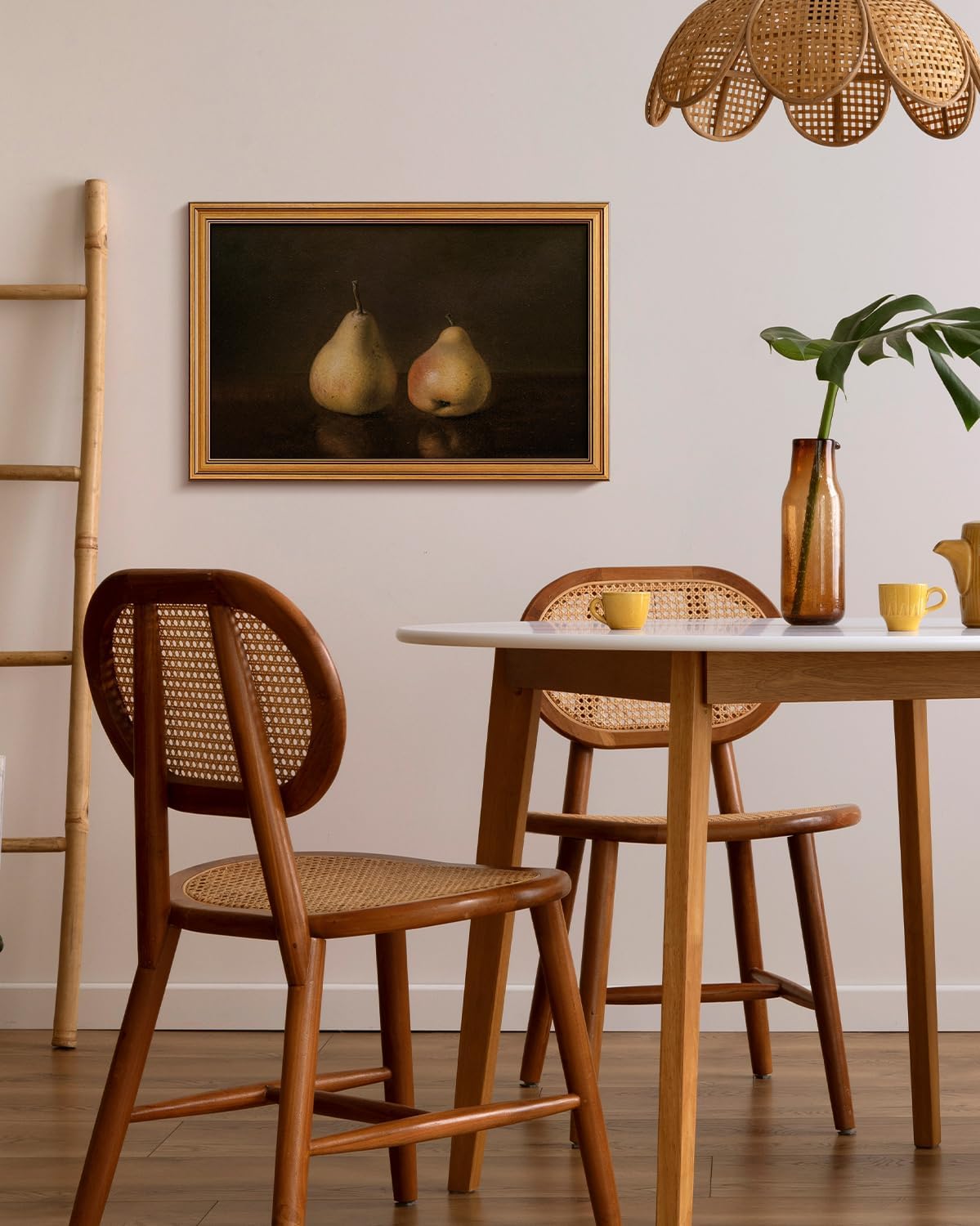 HUARCEY Gold Framed Vintage Wall Art for Living Room, Pear Fruits Painting Prints Shelf Decor for Kitchen, Aesthetic Bedroom Wall Art Decor, Christmas Gift for Friends or Family (Two Pears 16"x24")