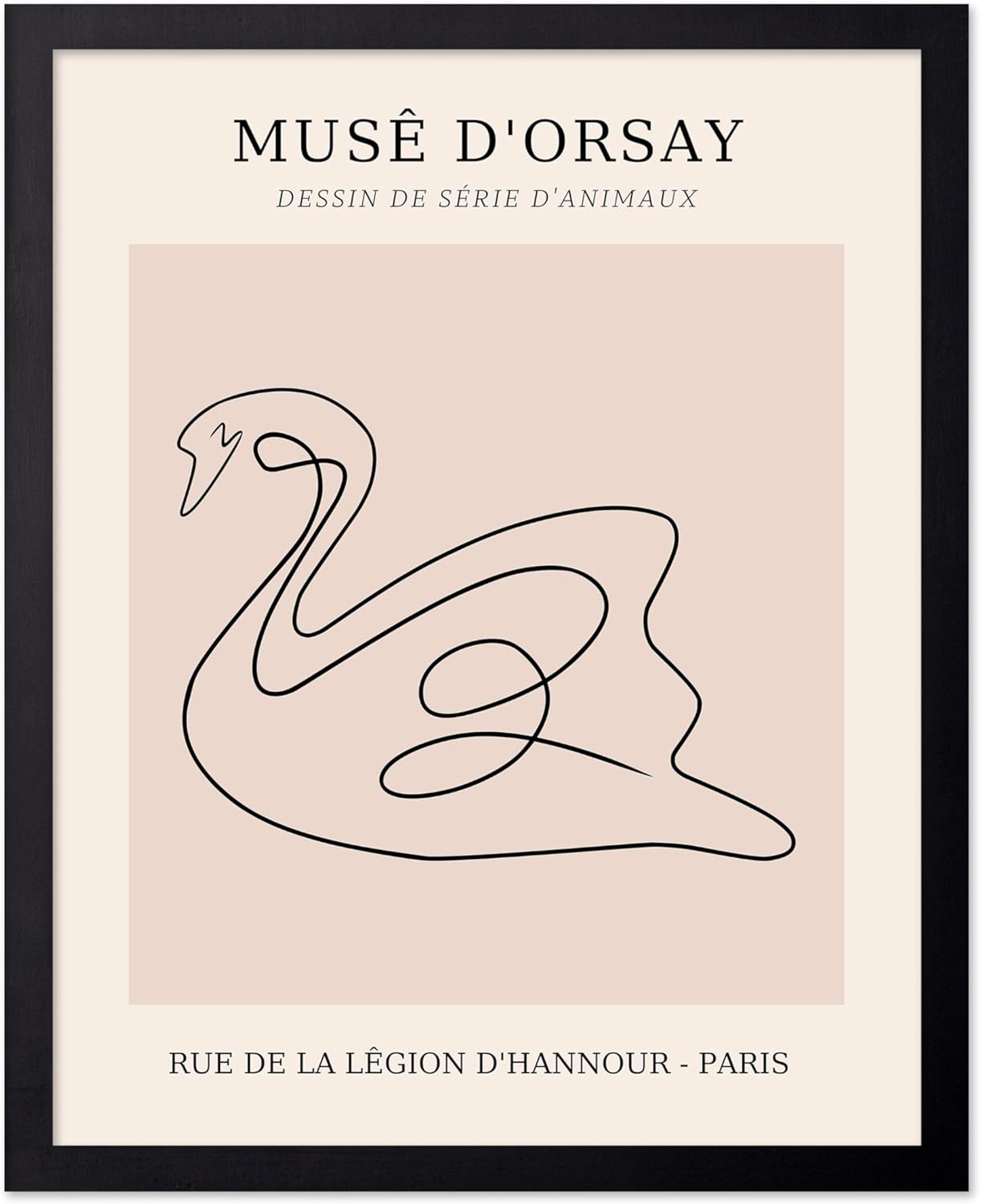 Poster Master Vintage Poster - Retro One Line Swan Drawing Print - Swan Art - Bird Art - Minimal Gift for Her, Animal Lover - Abstract Decor for Home, Office, Bedroom, 11x14 Black Framed