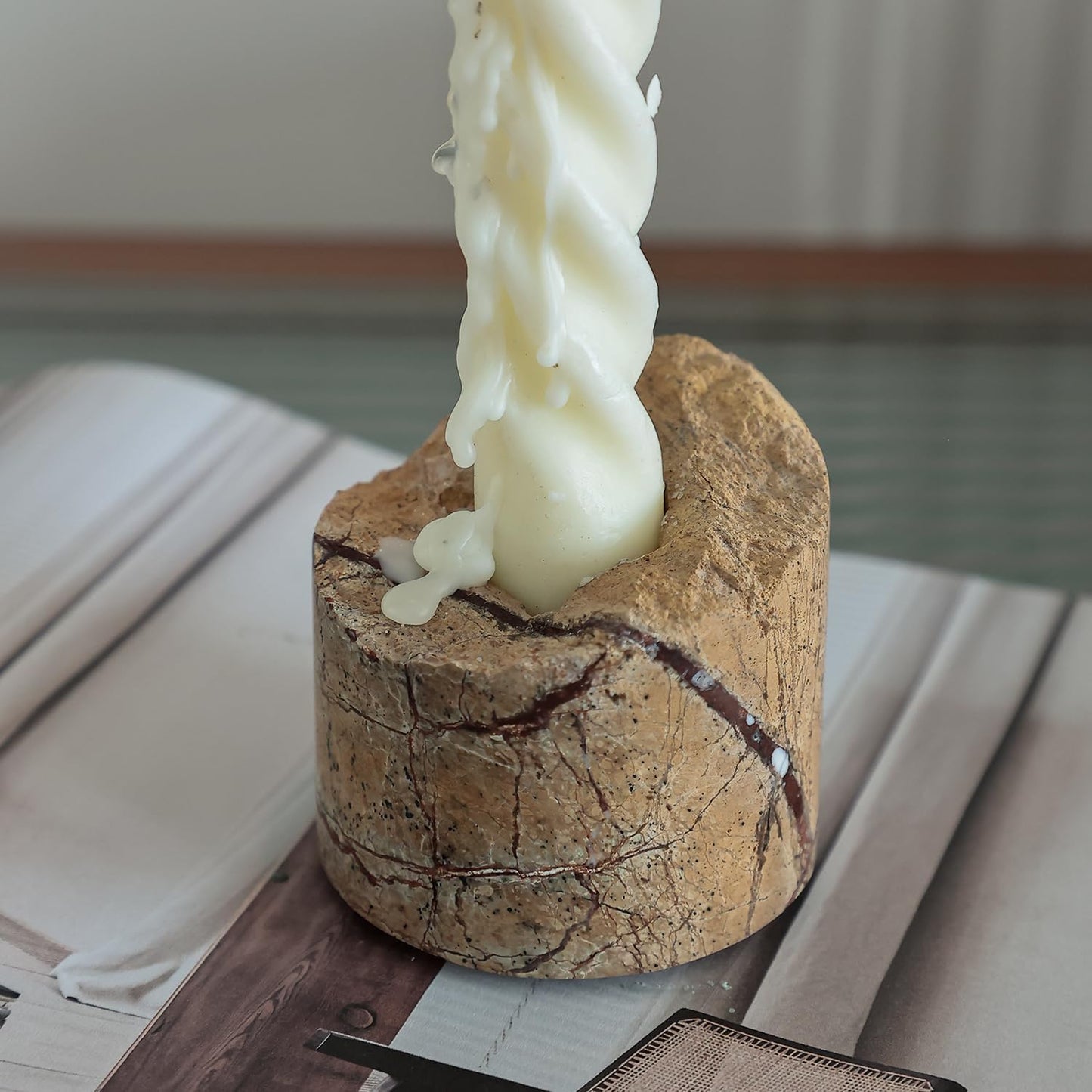 Travertine Candle Holder - Handmade Marble Candlestick Holder for Taper Candle - Vintage Small Stone Candle Sticks Holder Decor for Table Centerpieces, Wedding, Party, Fits 3/4 Inch Thick Candle