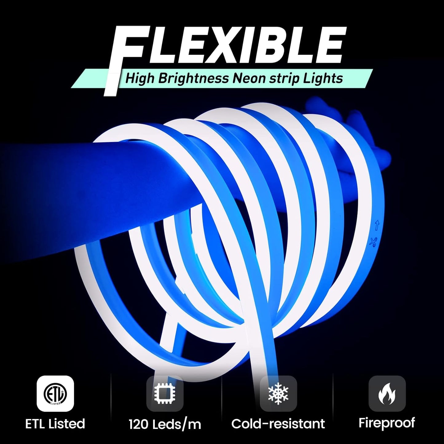 GZBtech Flexible LED Neon Rope Lights 66FT,AC 110-120V Waterproof Strip Light, 120 LEDs/M Cuttable Connectable Neon Lighting for Indoor Outdoor Home Decor/Commercial Building Use-Blue 20M