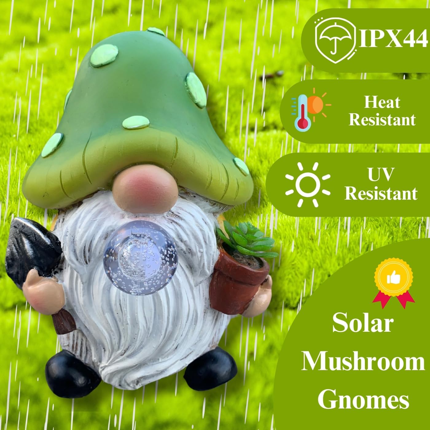 Solar Mushroom Gnomes Garden Statues Outdoor Decor with Night Glow,Cute Fairy Garden Statues for Yard,Pathway,Lawn Art Ornamen,Spring,Easter,Birthday Christmas Women Mom Gift Idea