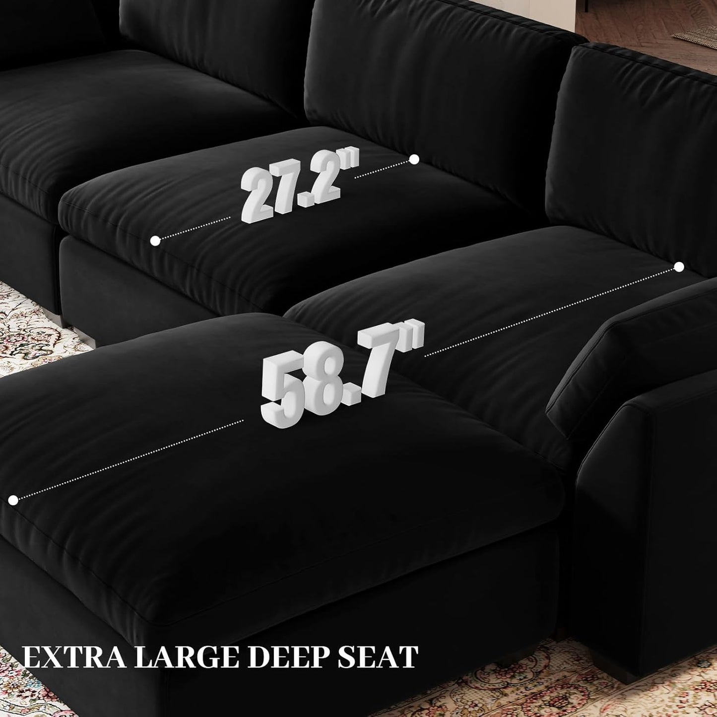 Belffin Sectional Couch with Extra Deep Seat,137.8" Cloud Modular Sectional Sofa,Convertible 6-Seater U Shaped Couches for Living Room,Oversized Comfy Velvet Black Couch