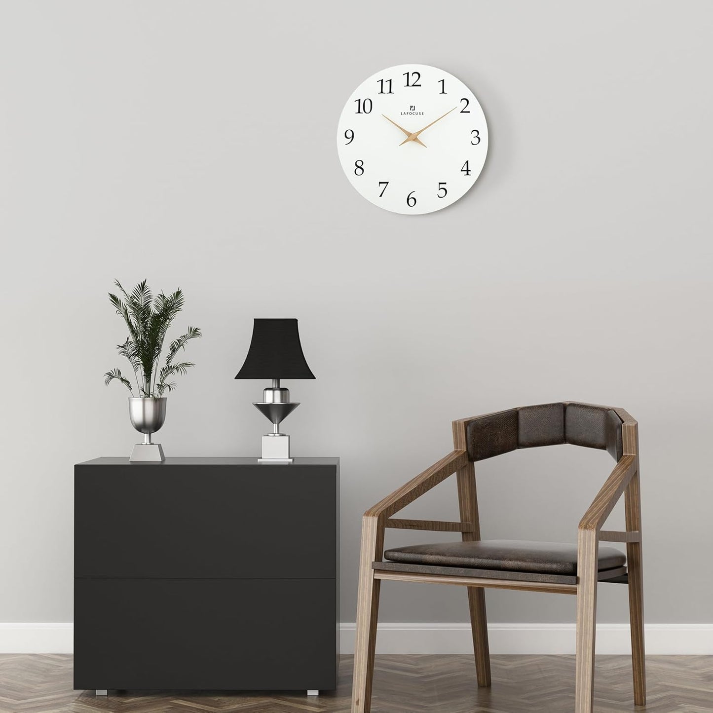 Lafocuse 12 Inch Silent White Wall Clock Battery Operated for Living Room Decor, Simple Minimalist Wooden Wall Clock for Kitchen Bedroom Office