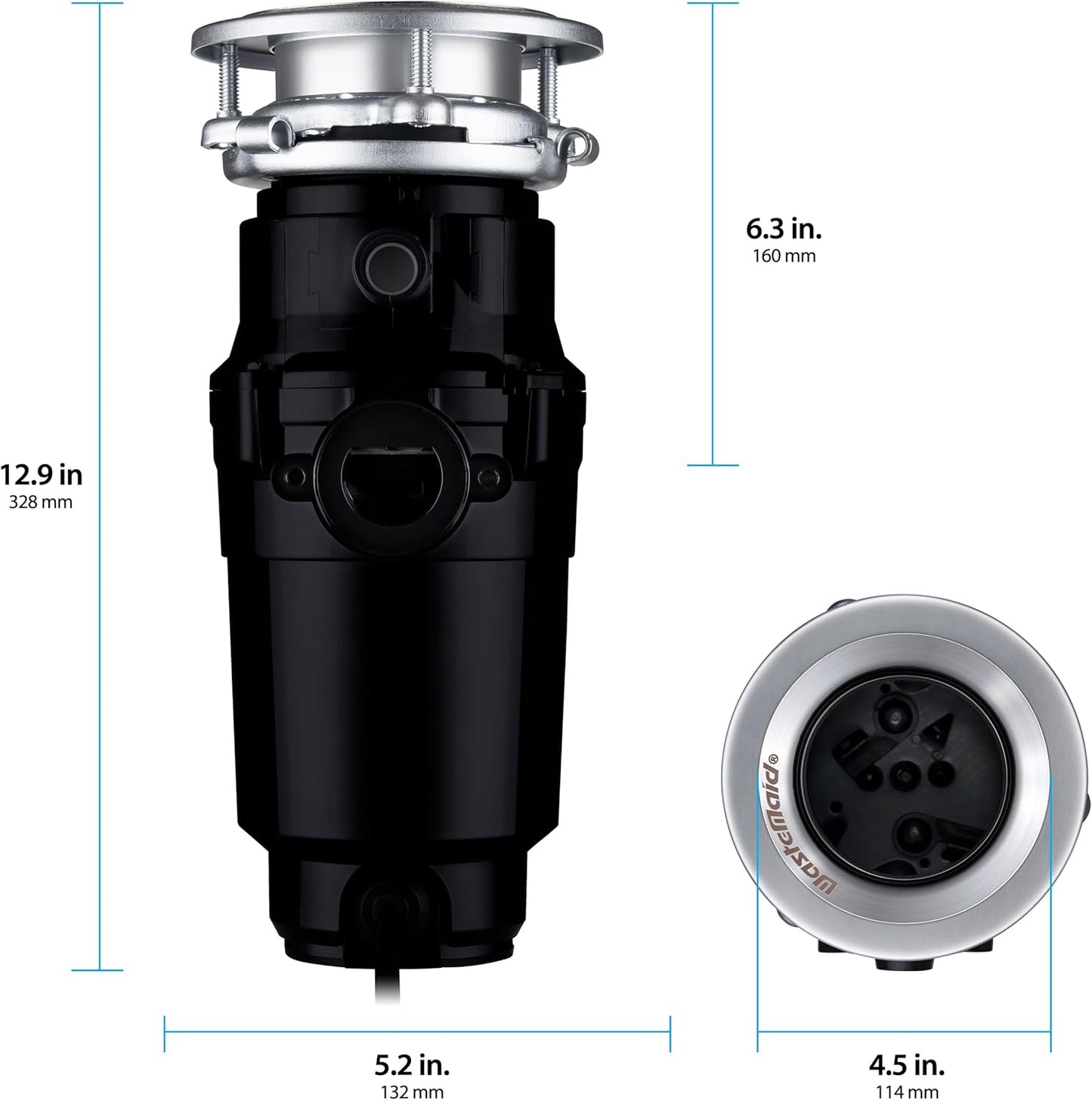 Waste Maid 10-US-WM-048-3B Garbage Disposal Anti-Jam Stainless Steel Food Waste Grinding System, 1/3 HP Compact, Black