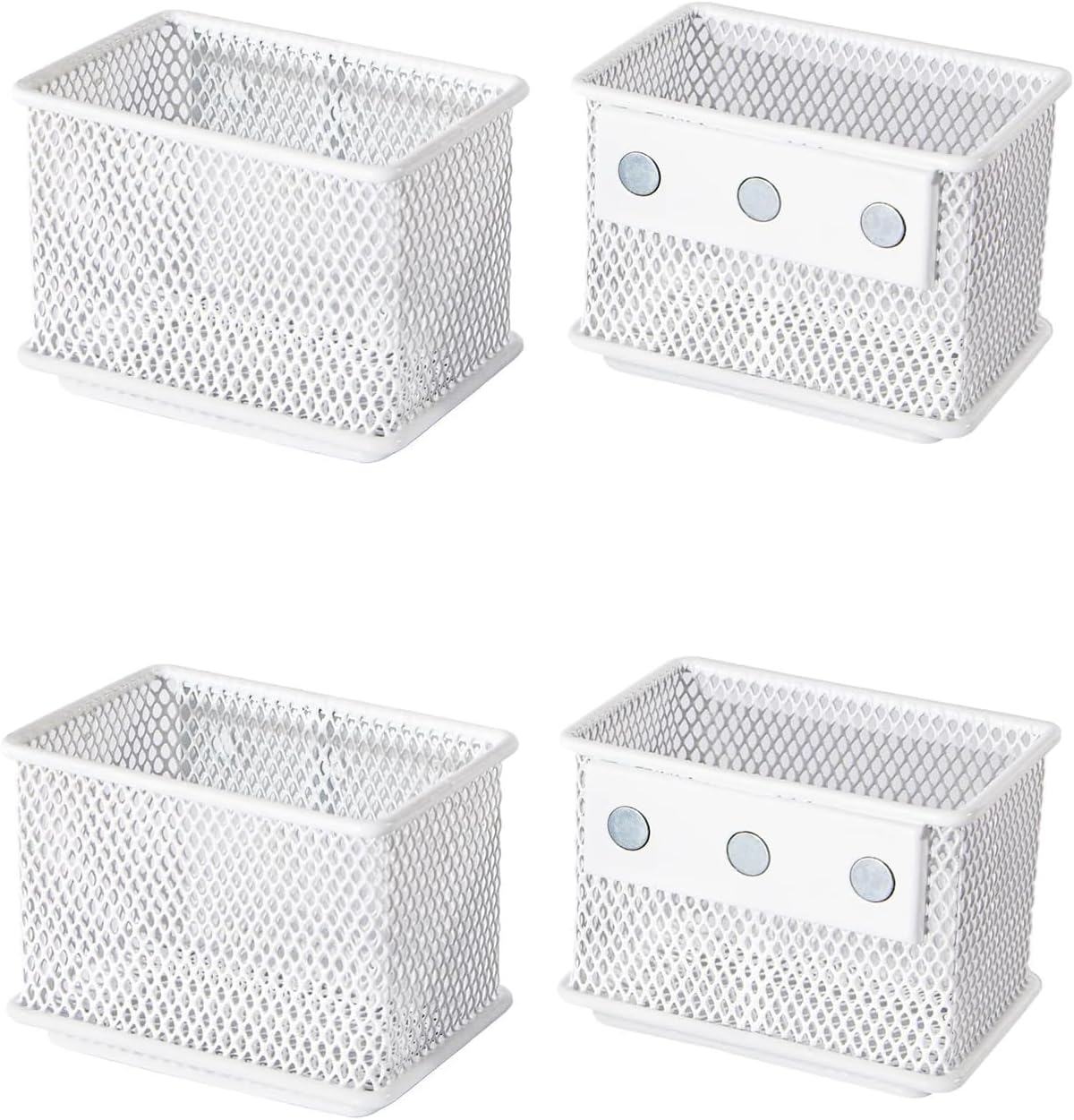 White Magnetic Basket, Magnetic Pencil Holder for whiteboard, Wire Mesh Magnetic Refrigerate Organizer, Magnetic shelf Desktop Storage, 3.42'' x 2.36'' x 2.55'',Set of 4