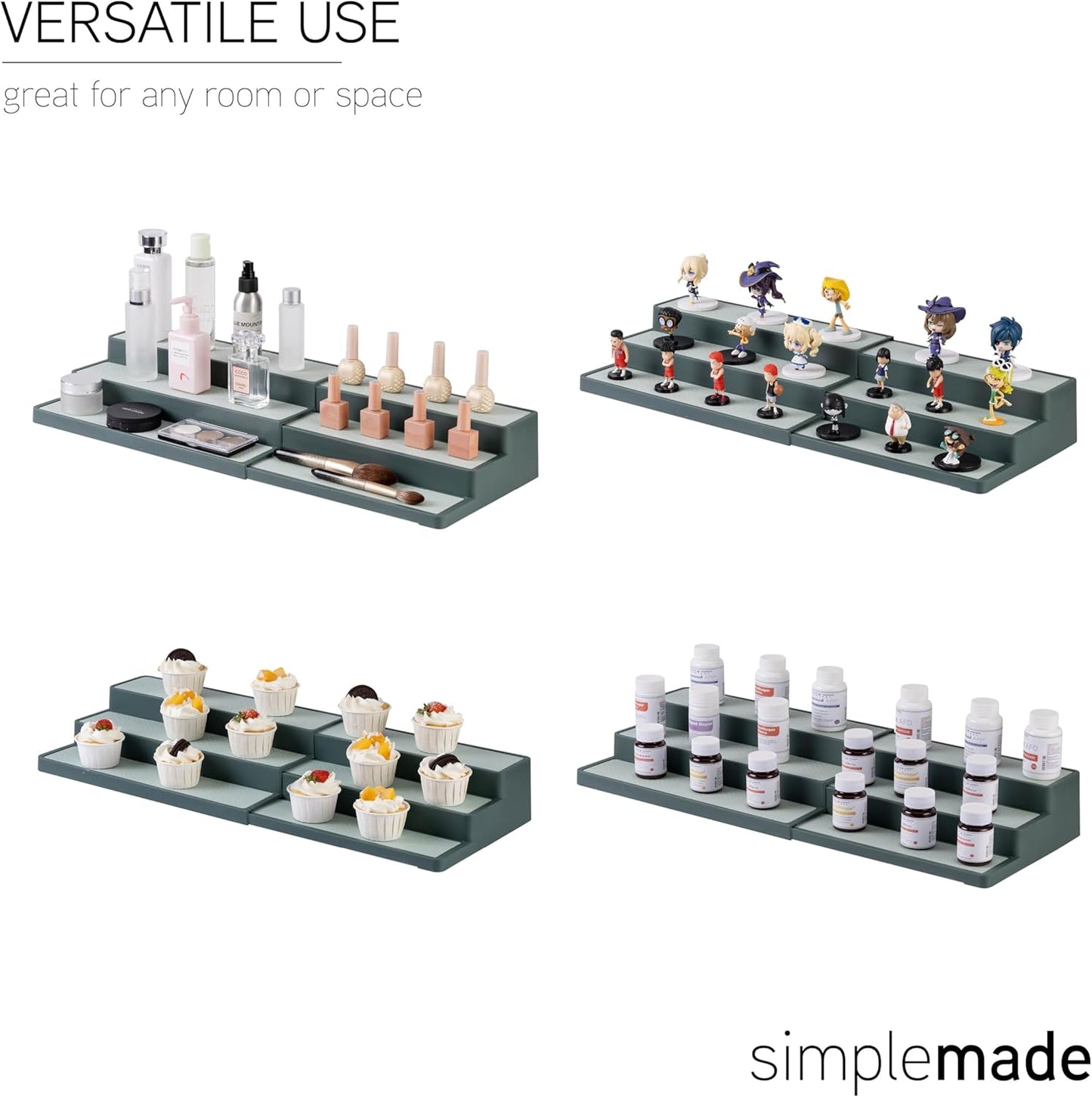 SIMPLEMADE 3-Tier Spice Rack Organizer - Versatile Storage Shelf for Kitchen, Bathroom, Bedroom & Office, Set of 2, Expandable Sage