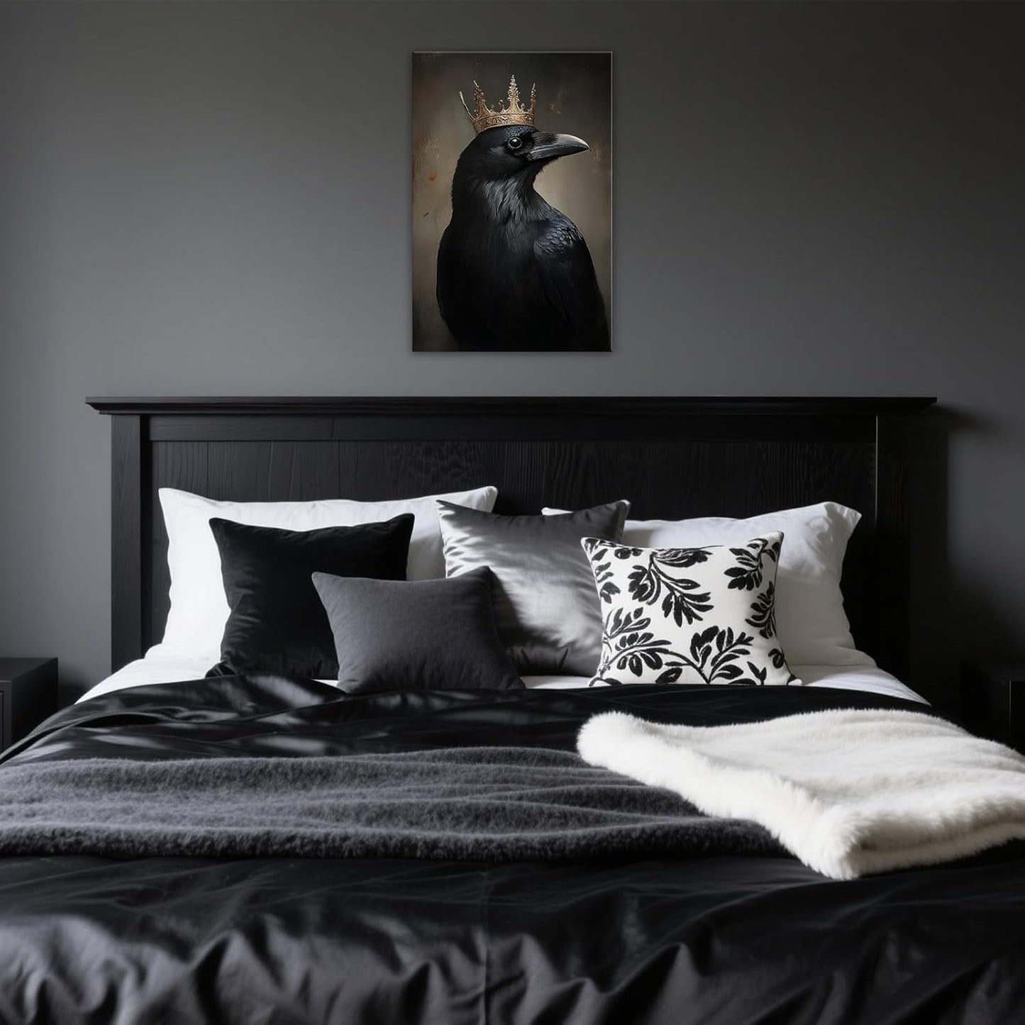 OAAPITI Raven King Wall Art Mysterious Black Bird Painting Dark Gothic Animal Canvas Print for Living Room Bedroom Home Office Inspirational Decor(Artwork-8,16"x24")