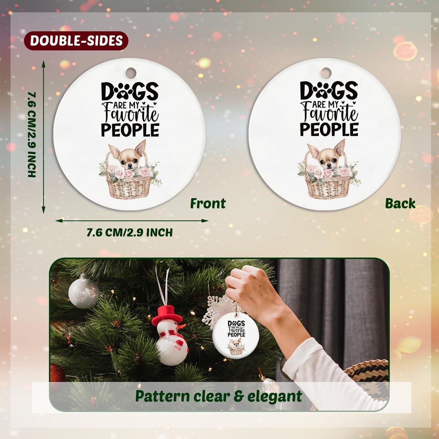 Chihuahua Ornament, Chihuahua Ornaments for Christmas Tree, Chihuahua Gifts for Women, Dogs are My Favorite People Chihuahua Ceramic Ornaments, Floral Chihuahua Decorative Hanging Ornament