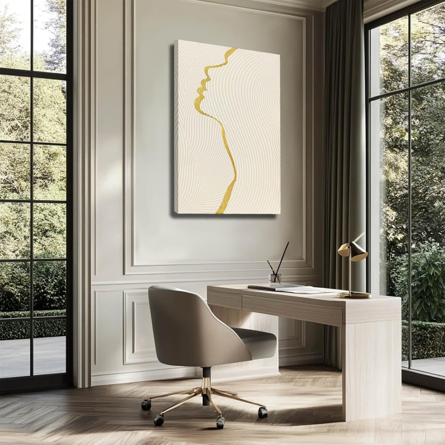 CHUDANHAO Gold Line Wall Pictures Minimalist Home Decor Neutral Canvas Paintings 24"x36" Wall Art for Dining Room Area Living Room Decorations