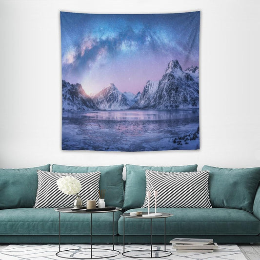 HZOHNAGO Mountain Tapestry Aurora Snow Mountain Sunset Pattern Printed Wall Tapestry Wall Hanging for Bedroom Living Room Dorm 60" W x 60" H