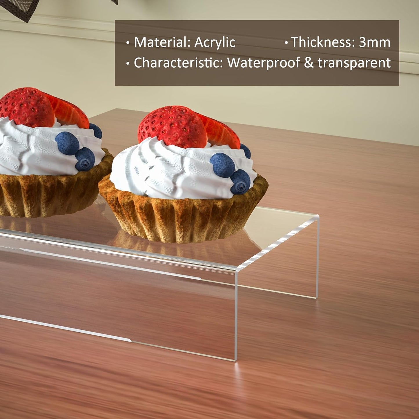 Rectangular Acrylic Display Risers Stands 3pcs, Dessert Table Display Rack, Clear Display Shelf for Funko Pop, Collectibles, Retails, Shoes, Glasses, Plants, Home Decors, Perfume - 12-1'', 2'', 3''