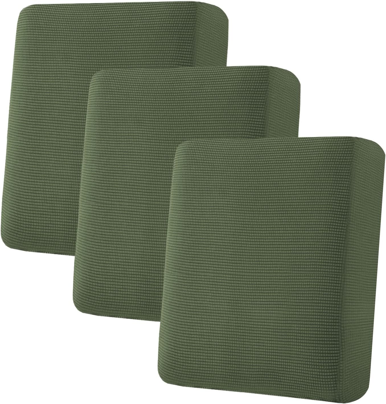 H.VERSAILTEX Super Stretch Individual Seat Cushion Covers Sofa Covers Couch Slipcover Sets Thick Jacquard Textured Twill Fabric (3 Piece Sofa Cushion Covers, Bronze Green)