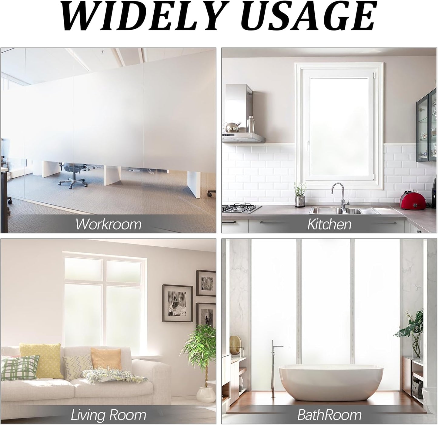 Window Privacy Film, Frosted Glass Static Cling Non-Adhesive Window Cover For Bathroom UV Sunlight Blocking Heat Control For Home Decorative Frosting Pure Matte White Size 23.6 x 118.1 Inches