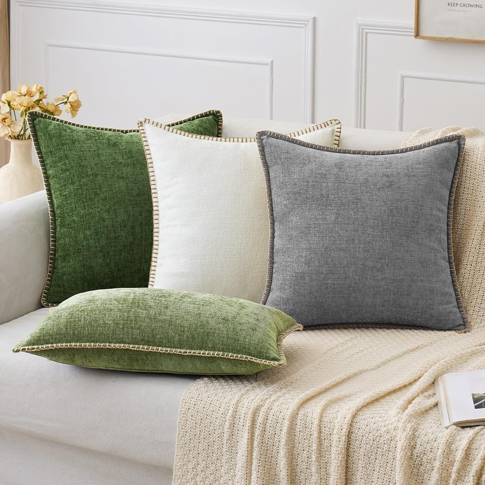 MIULEE Pack of 2 Couch Throw Pillow Covers 24x24 Inch Dark Gray Farmhouse Decorative Pillow Covers with Stitched Edge Soft Chenille Solid Dyed Spring Pillow Covers for Sofa Bed Living Room