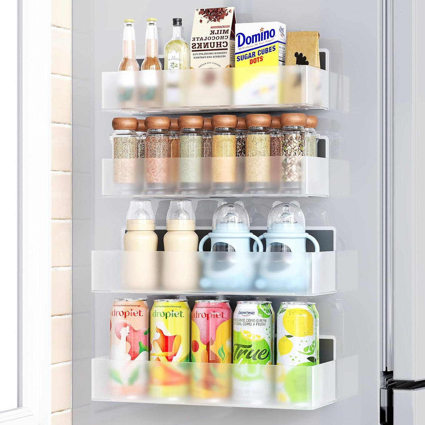 Magnetic Spice Rack for Refrigerator, Kitchen Organizer and Storage Shelf, Clear(4 Pack)