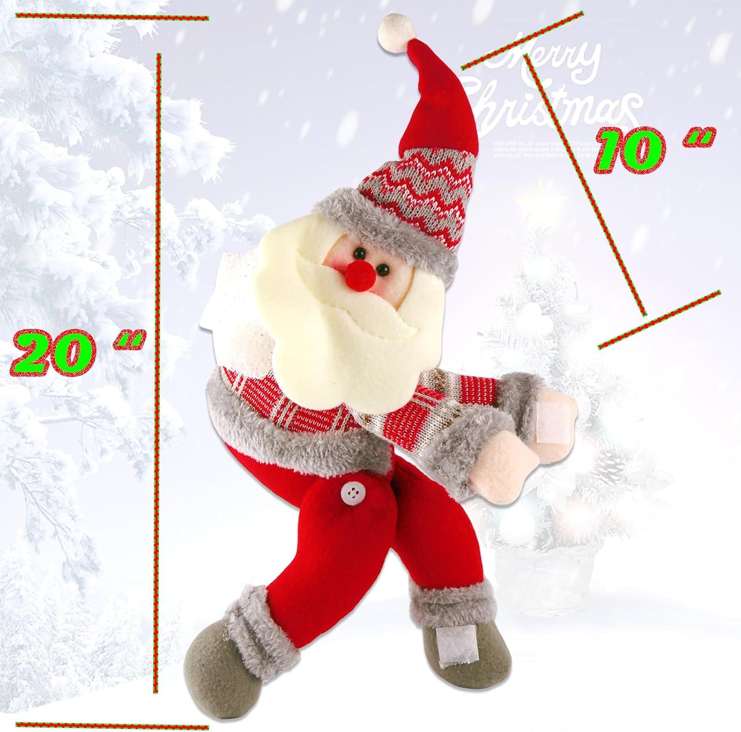 Christmas Plush Santa Claus Tree Topper with Light-up Yellow Star,Xmas Treetop Ornament-Also Be Used As Home Curtain Tie and Hugger Wine Bottle Party Decorations