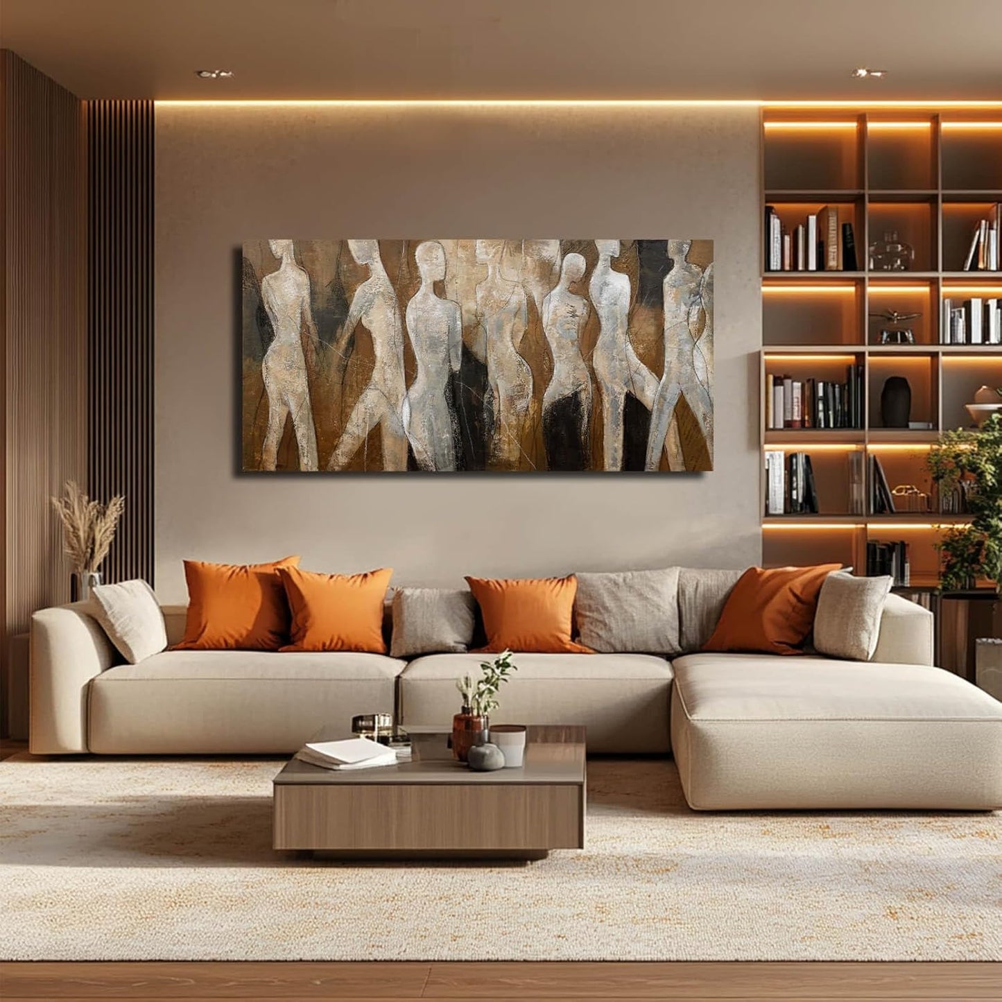 CHUDANHAO Modern Abstract Art White and Brown Figure Artwork for Walls Black Line Canvas Prints for Dining Room Office Home Wall Decor 24x48 Inch