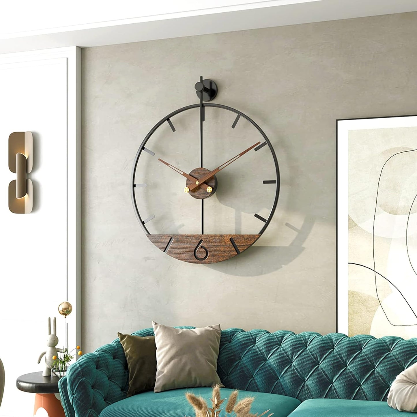Modern Wood Walnut Dial Wall Clock, Large Simple Wall Decor Metal Frame Silent Non Ticking Clock for Living Room Decor, Kitchen, Bedroom, Study Decoration, Handmade Home Gift Idea, 22.5 in