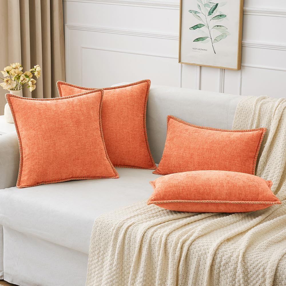 MIULEE Pack of 2 Couch Throw Pillow Covers 20x20 Inch Coral Red Farmhouse Decorative Pillow Covers with Stitched Edge Soft Chenille Solid Dyed Pillow Covers for Sofa Bed Living Room