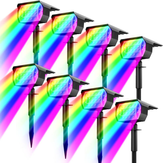 nipify 8 Pack Solar Spot Lights Outdoor Color Changing, 7 Modes Halloween RGB Solar Powered Waterproof Spotlight, Landscape Lighting for Outside Yard Garden Pathway