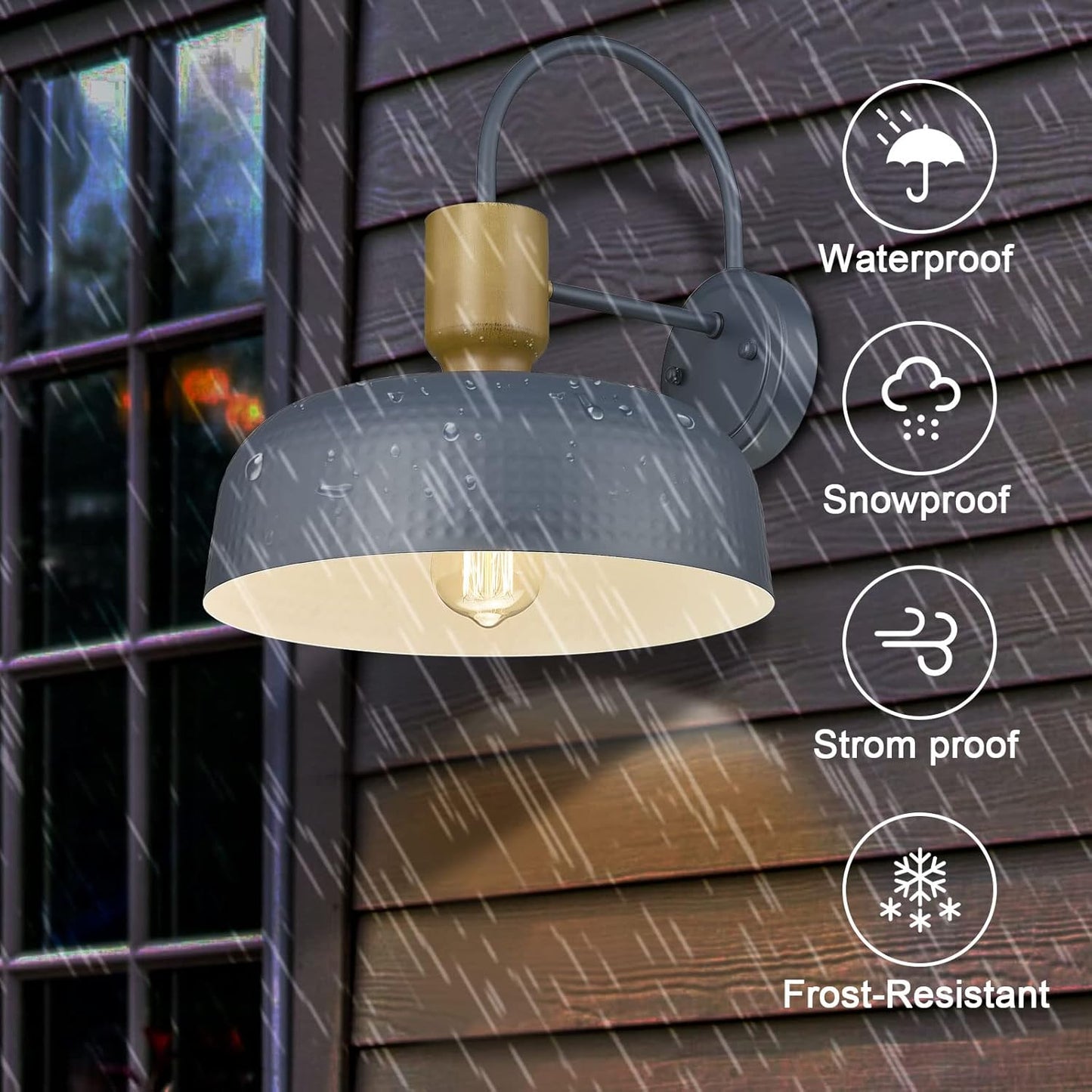 Outdoor Barn Light Gooseneck Barn Light, Farmhouse Exterior Wall Mount Light Vintage Wall Lighting Fixture Industrial Sconce Lantern for Porch, Entryway, Garage, Blue, 1 Pack