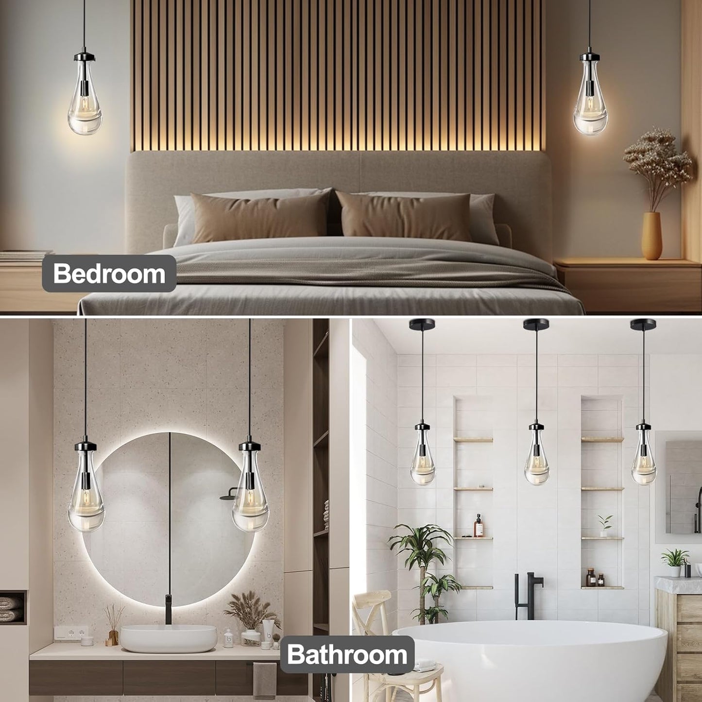 Modern Raindrop Pendant Lights Set of 3, Pendant Lights Kitchen Island 3 Pack, Matte Black Pendant Lights for Bedroom Bathroom, Chandelier for Living Room Hallway, Bulb Included