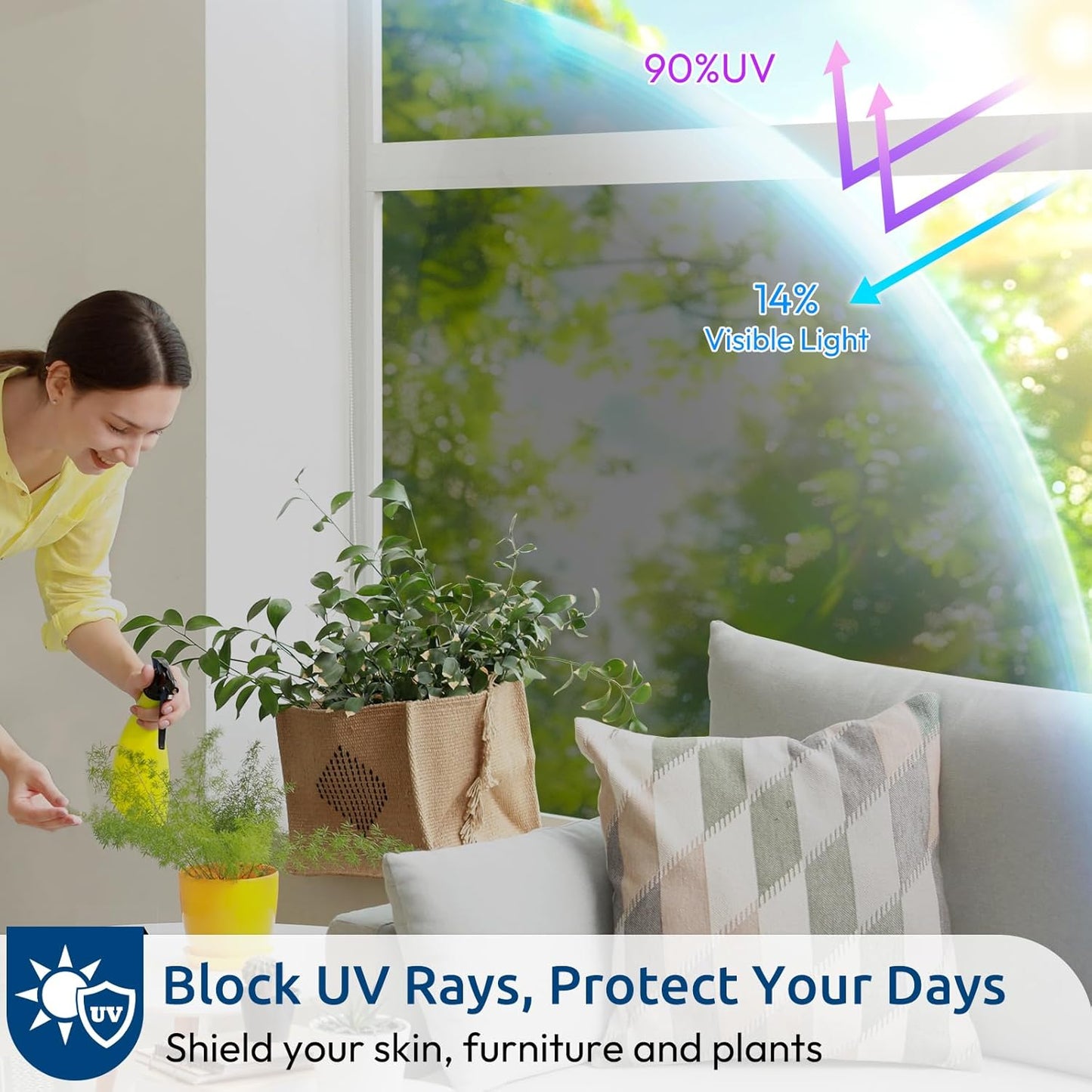 rabbitgoo Window Privacy Film One Way Window Tint for Home, Removable Reflective Heat Sun Blocking Anti UV Glass Door Covering, Mirror Tinting Film House Office, 23.6 in X 16.4 Feet, Black Silver