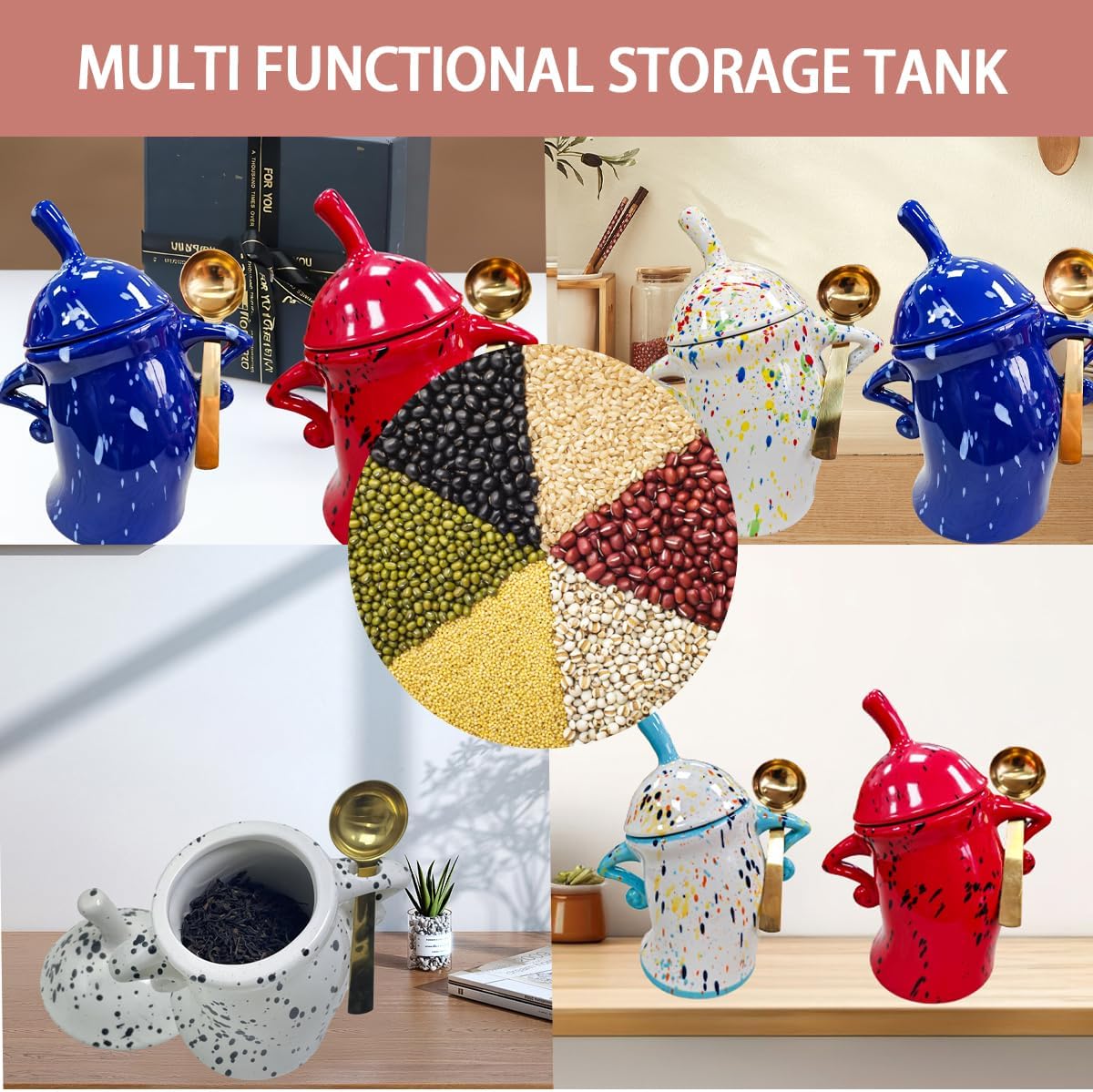 Ceramic Kitchen Canister with Silicone Seal Lid,Modern Elegant Design Airtight Lid Storage Food Jar Canister for Kitchen Sugar Coffee Tea Spice or More (Red)