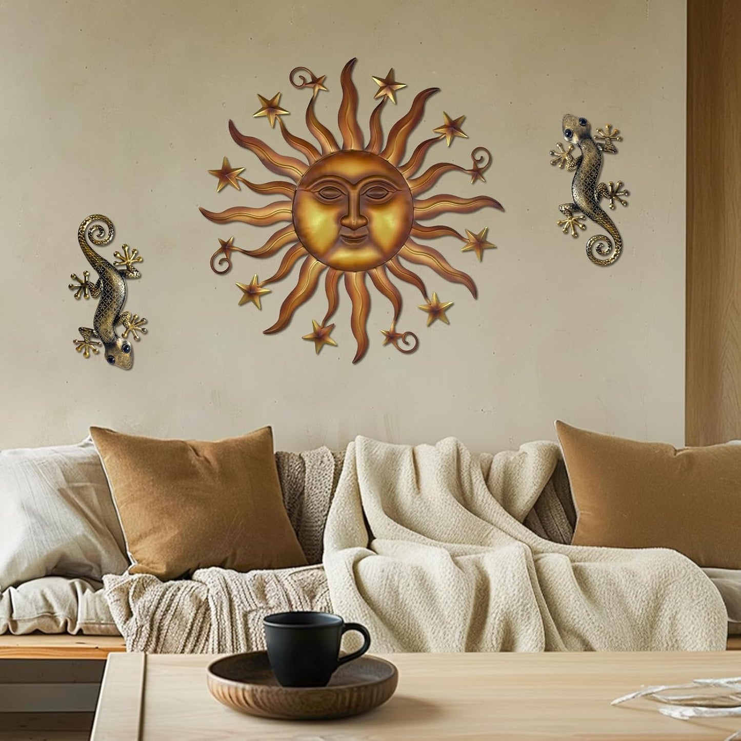 LIFFY 24" Sun Metal Wall Art Outdoor Decor - 3D Sun Face Metal Wall Sculpture - Hanging Decoration Gift Ideal for Home Accent, Bedroom, Garden, Patio, Farmhouse - Lively and Vibrant