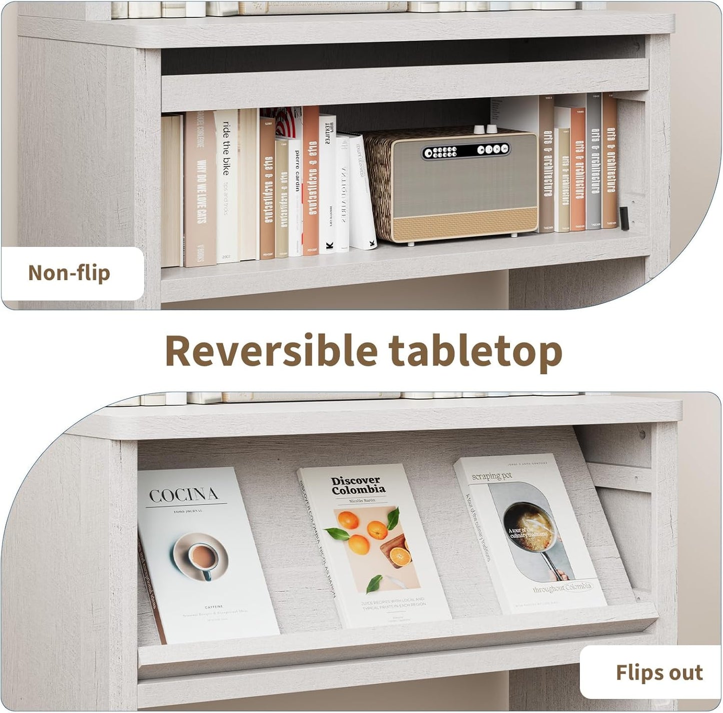 Rresyet 5 Tier Bookcase with Flip-Flop Design, 71" x 37" x 16" Wooden Book Shelf, Extra Bookshelf Storage Organizer, Display Standing Shelf Unit for Home Office, Living Room, Study Room (White)