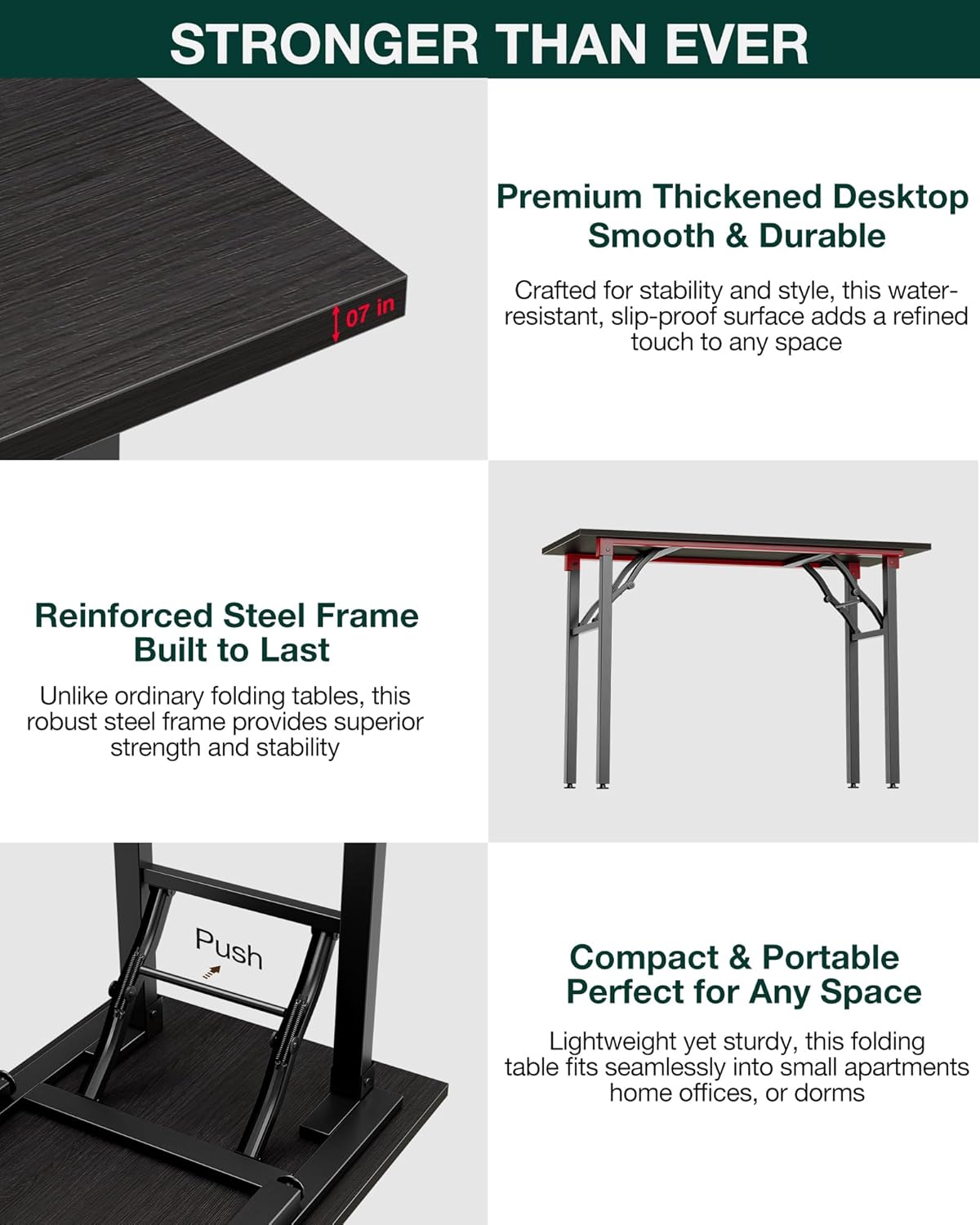 Frylr Small Folding Computer Desk – Portable 55.1 Inch Foldable Laptop Table, Collapsible and Compact for Easy and Fast Setup, Lightweight for Small Spaces, Home Craft and Study Use, Charcoal Wenge