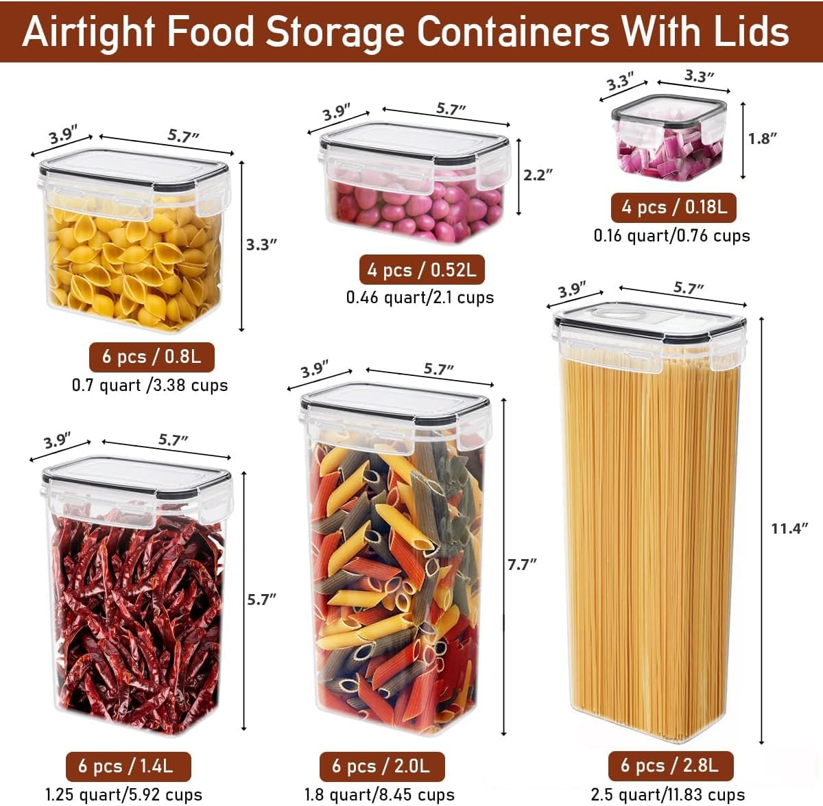 64 PCS Airtight Food Storage Containers With Lids BPA Free,6 Pack With Pouring Spout Cereal Containers Storage for Kitchen Pantry Organization and Storage,Dishwasher safe,Labels Marker