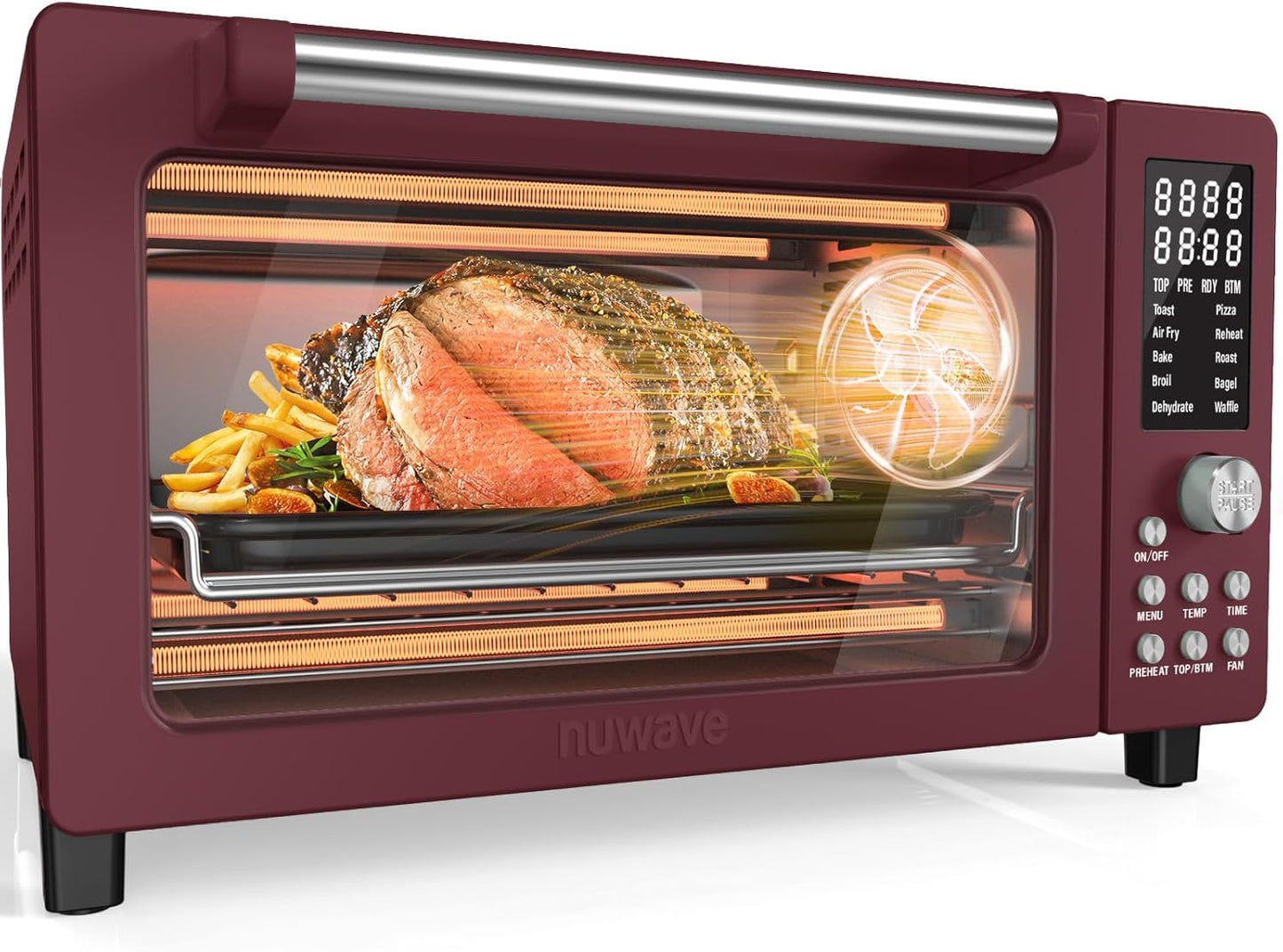Nuwave Bravo Pro Smart Air Fryer Toaster Oven Combo, 12-in-1 Functions with Quicker & Even Crisp Technology, 1800W, 50-450°F, PFAS-Free, 21QT, Cinnamon