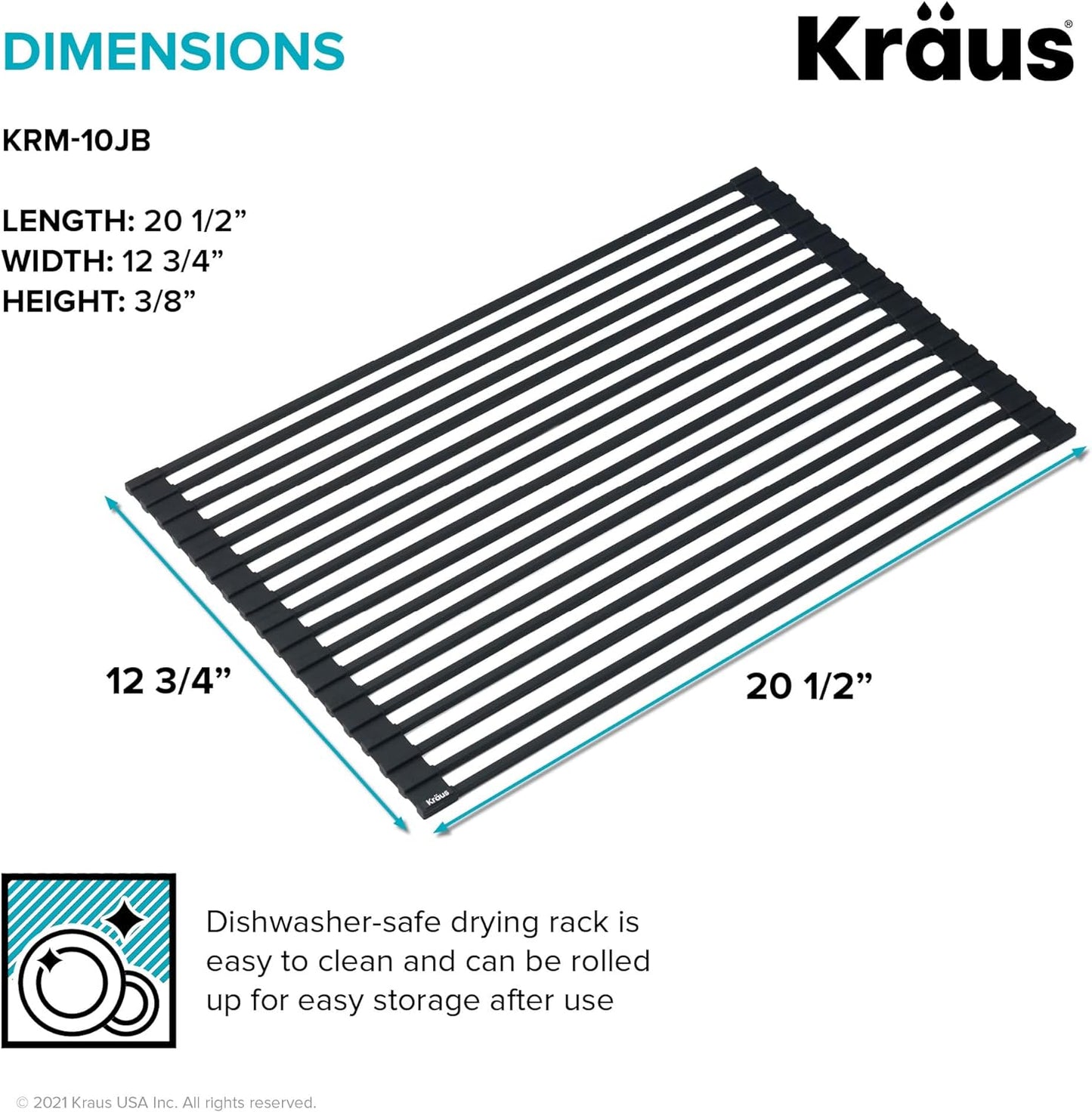 Kraus 20.5 in. Over Sink Roll Up Dish Drying Rack in Jet Black
