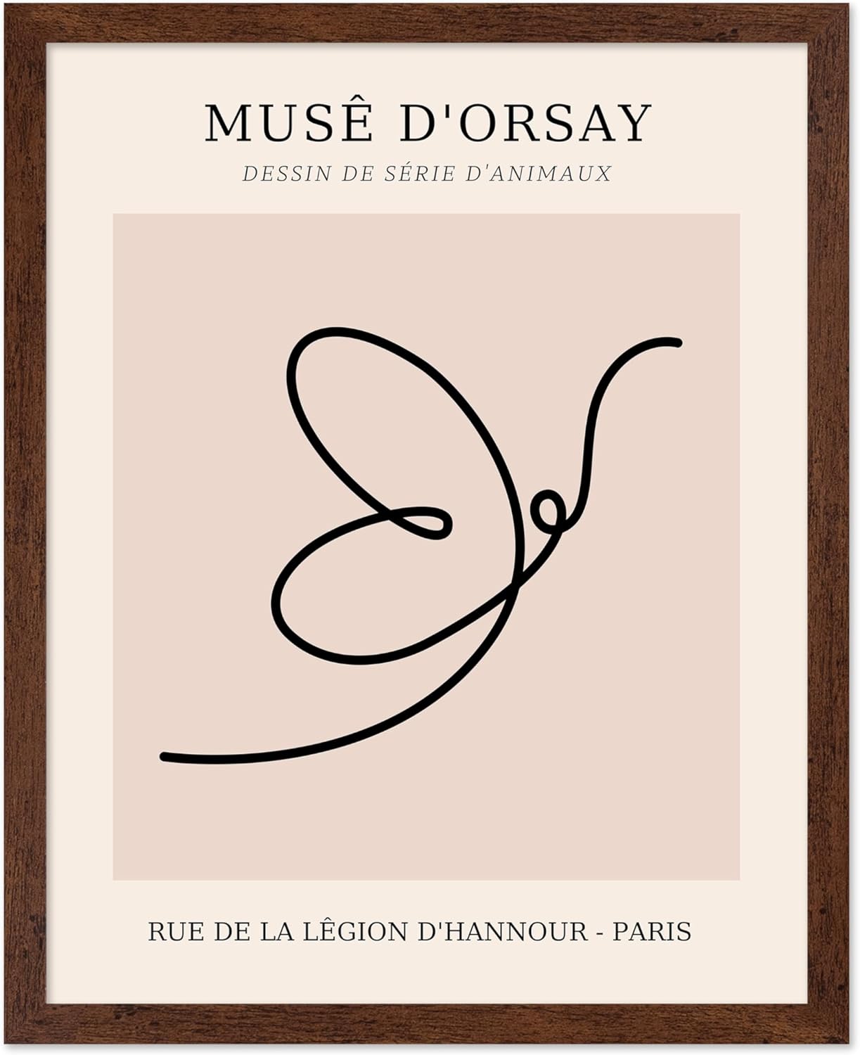 Poster Master Vintage Poster - Retro One Line Butterfly Drawing Print - Butterfly Line Art - Minimal Gift for Him, Her, Animal Lover - Abstract Decor for Home, Office, 11x14 Brown Framed