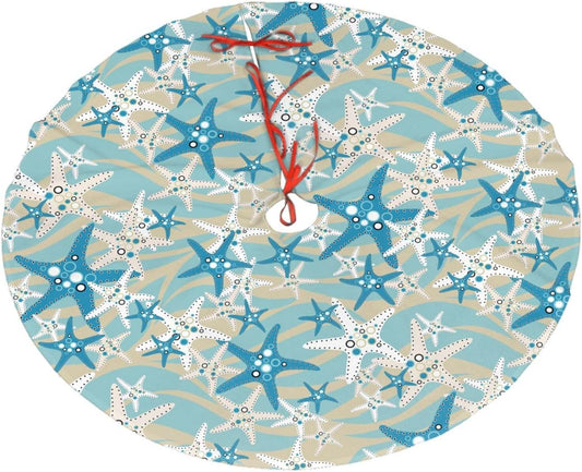 Christmas Tree Skirt,Beach Starfish Xmas Tree Skirt Rustic Farmhouse Tree Skirt for Christmas Decor Xmas Holiday Home Party Decorations36