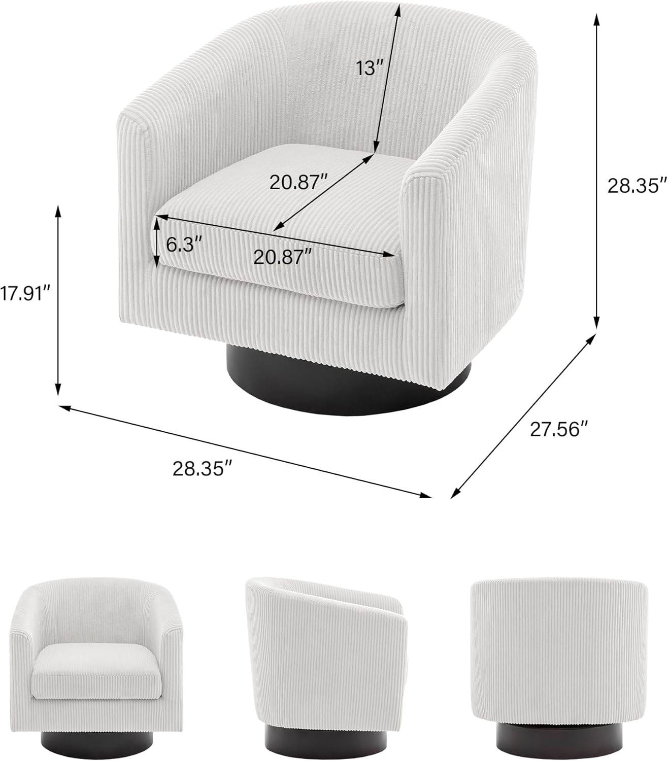 Swivel Barrel Accent Chair, Modern Round Corduroy Fabric Arm Chair for Living Room, Bedroom, Comfy Club Reading Chairs for Adults (Corduroy Beige, Set of 1)