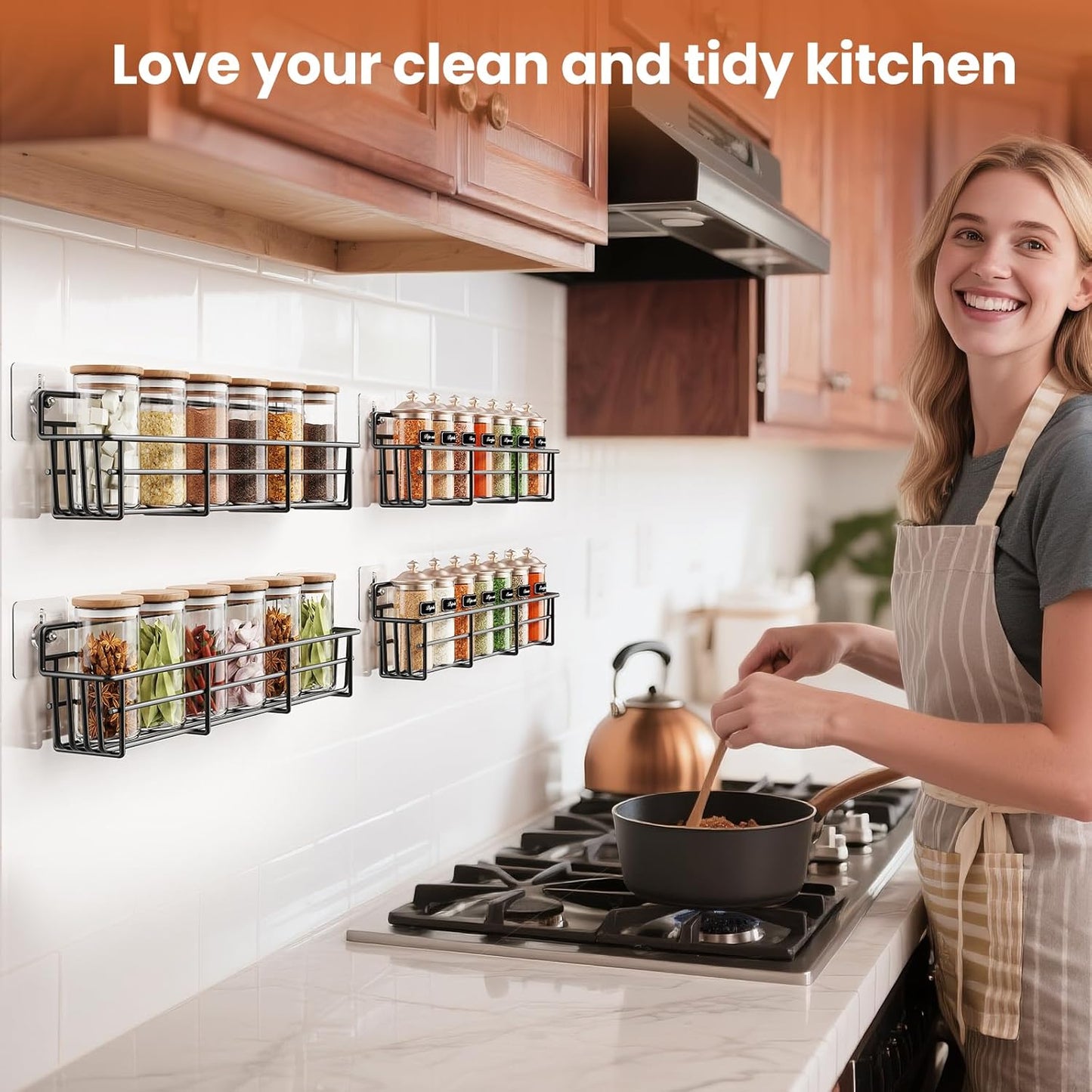 Spice Rack Organizer Wall Mount, Hanging Spice Pantry Storage Shelf Organization, 4 Pack Space Saving Seasoning Organizer for Kitchen Cabinet, Door or Bathroom, Black