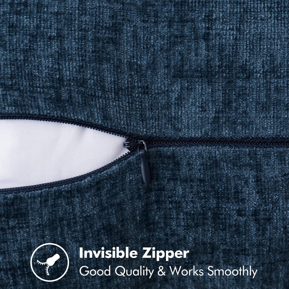 MIULEE Pack of 2 Couch Throw Pillow Covers 12x20 Inch Navy Blue Farmhouse Decorative Pillow Covers with Stitched Edge Soft Chenille Solid Dyed Spring Pillow Covers for Sofa Bed Living Room