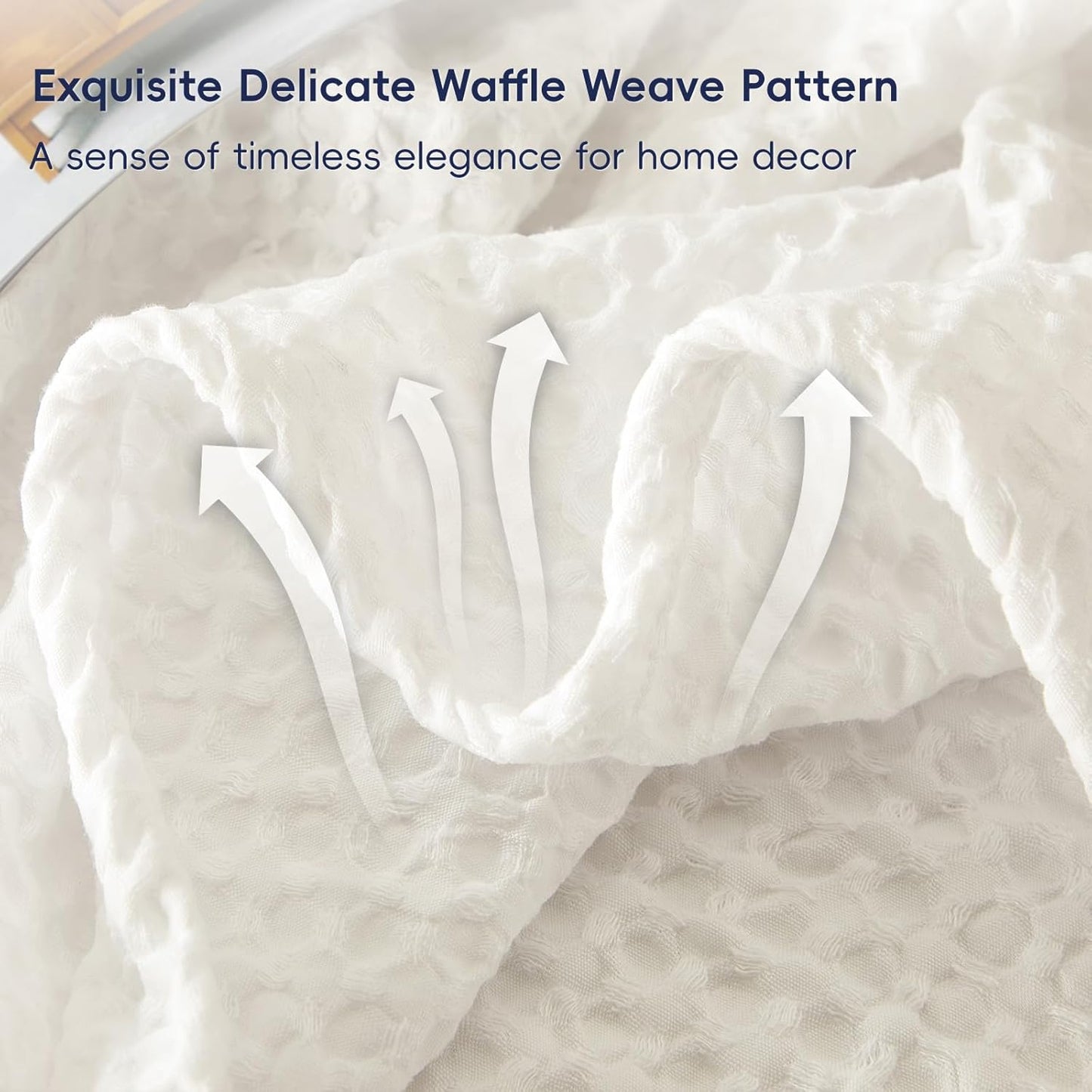 PHF Ultra Soft Waffle Weave Blanket Queen Size 90"x 90"- Washed Lightweight Breathable Cozy Woven Blanket for Bed - Aesthetic Decor for Couch Bedding Sofa Home Car - Coconut White